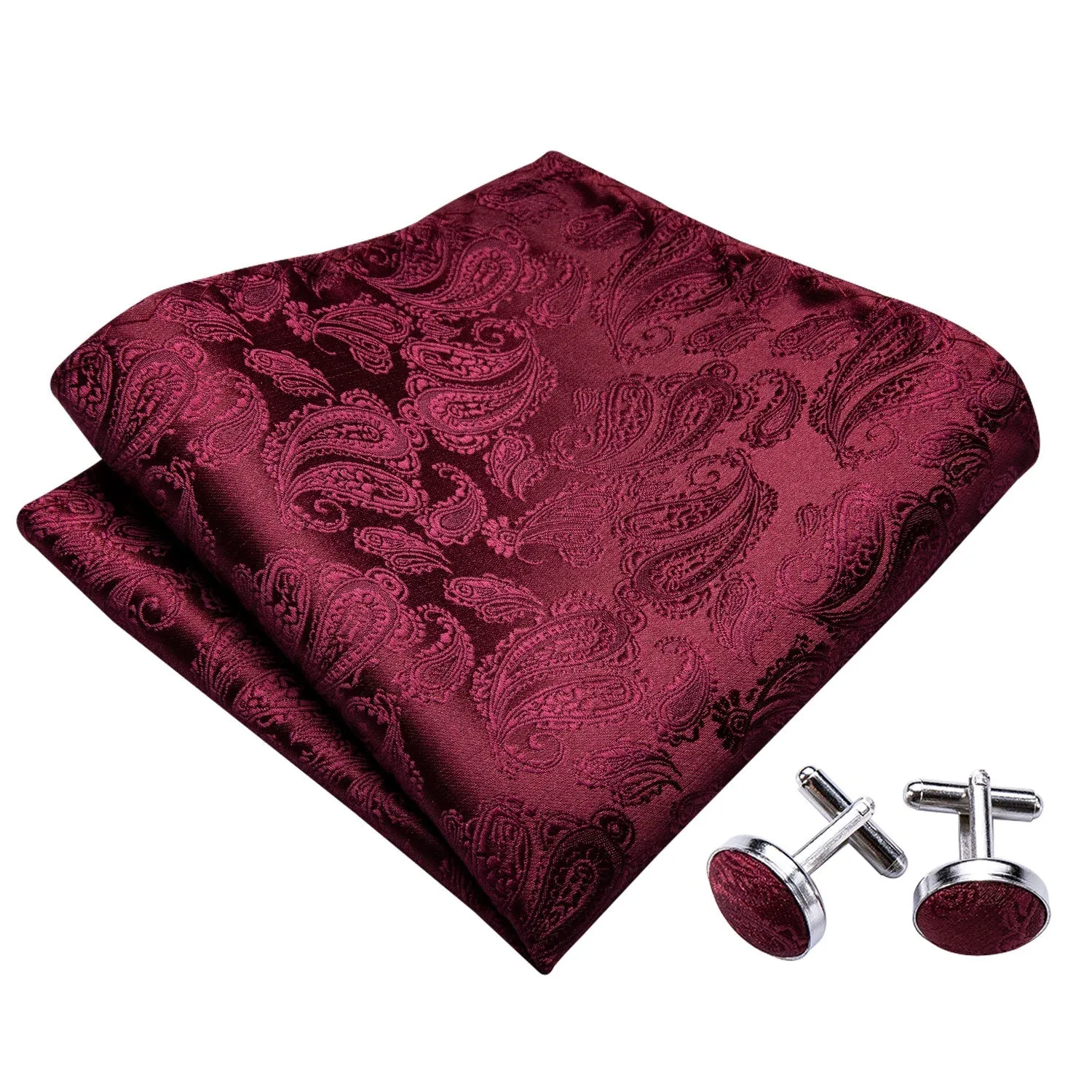 Dark Red Paisley Silk Self-tied Bow Tie Hanky Cufflinks Set sold by Ties2You product image thumbnail 4