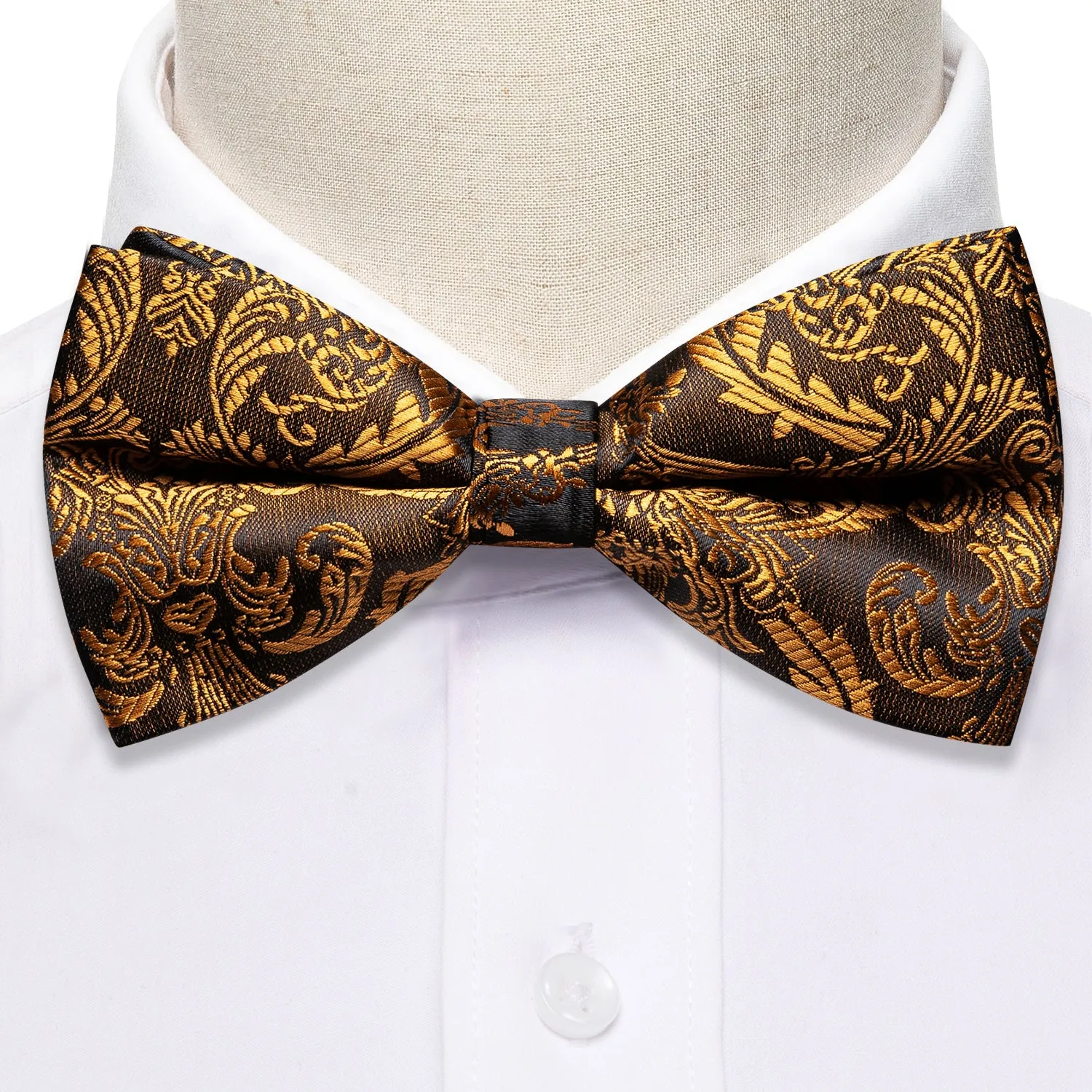 Golden Brown Paisley Pre-tied Silk Bow Tie Pocket Square Cufflinks Set sold by Ties2You product image thumbnail 4