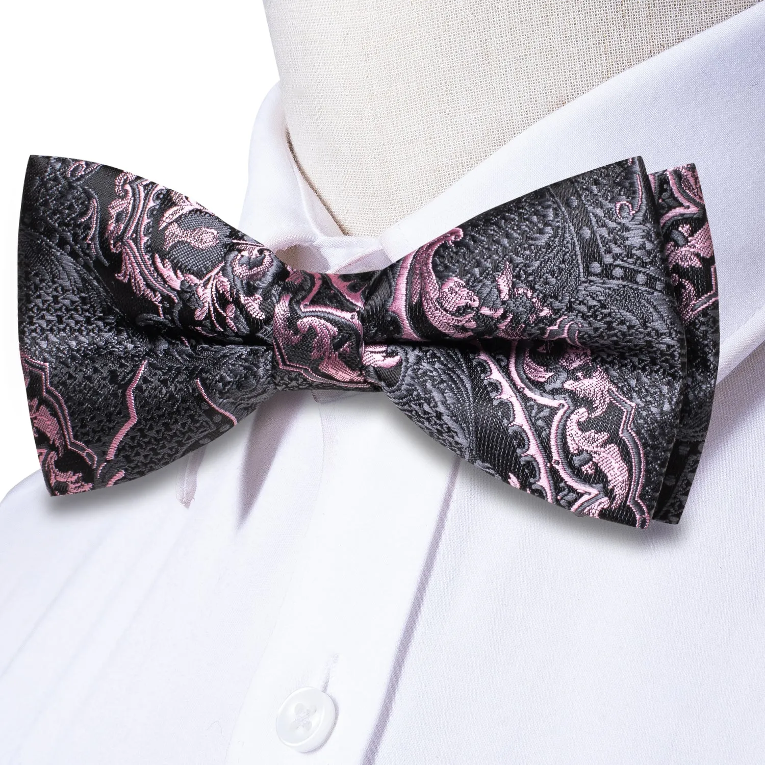 Grey Pink Paisley Men's Pre-tied Bowtie Pocket Square Cufflinks Set sold by Ties2You product image thumbnail 4