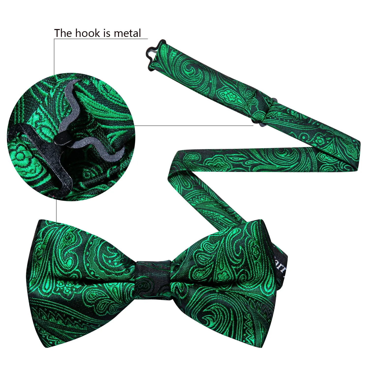 Green Paisley Men's Pre-tied Bowtie Pocket Square Cufflinks Set sold by Ties2You product image thumbnail 5