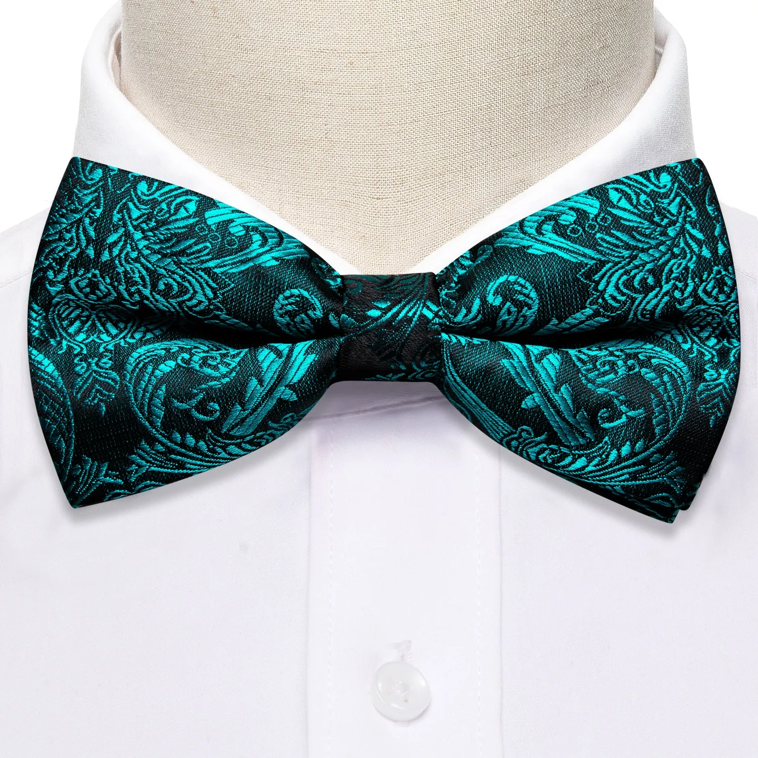 Lake Green Paisley Pre-tied Silk Bow Tie Pocket Square Cufflinks Set sold by Ties2You product image thumbnail 4