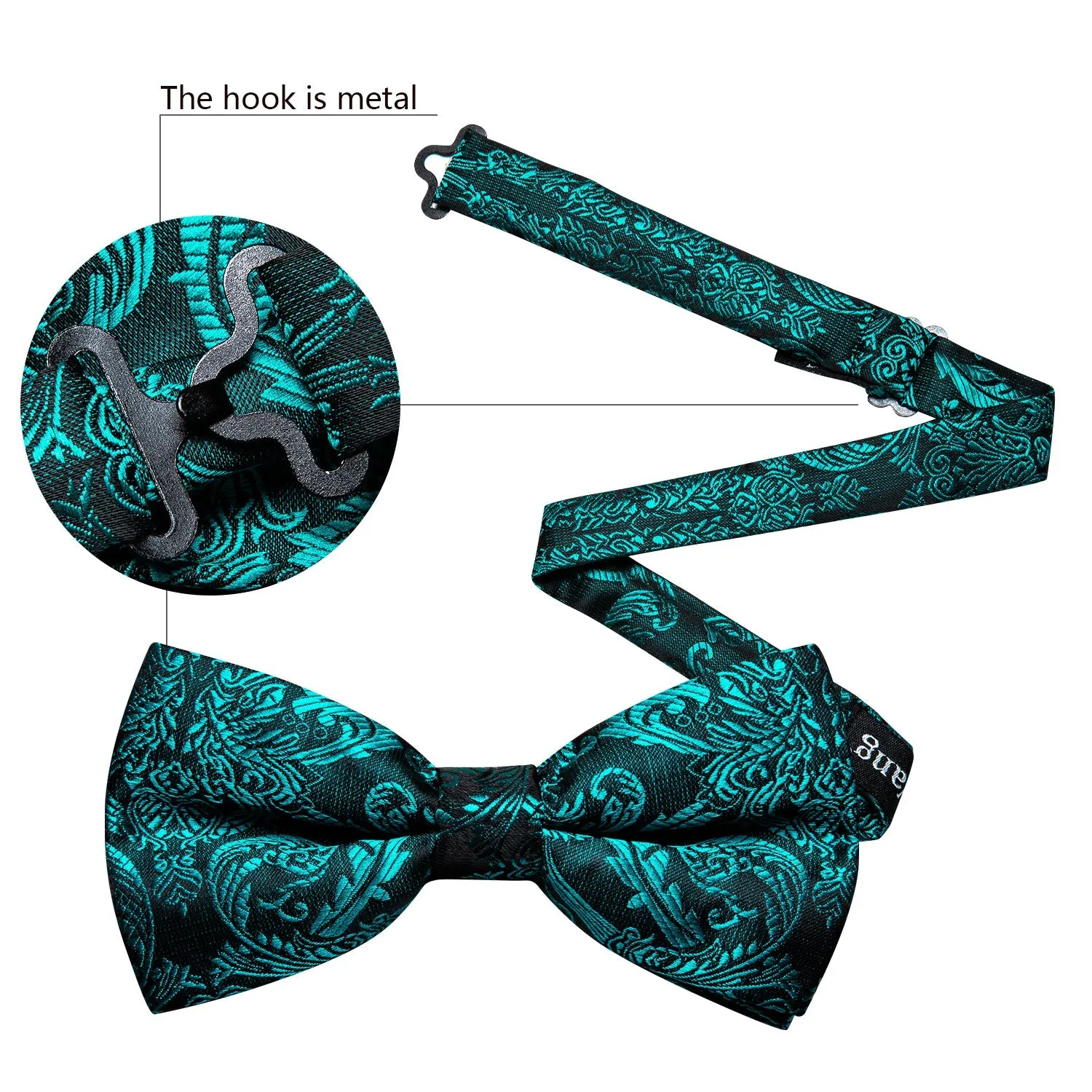 Lake Green Paisley Pre-tied Silk Bow Tie Pocket Square Cufflinks Set sold by Ties2You product image thumbnail 5