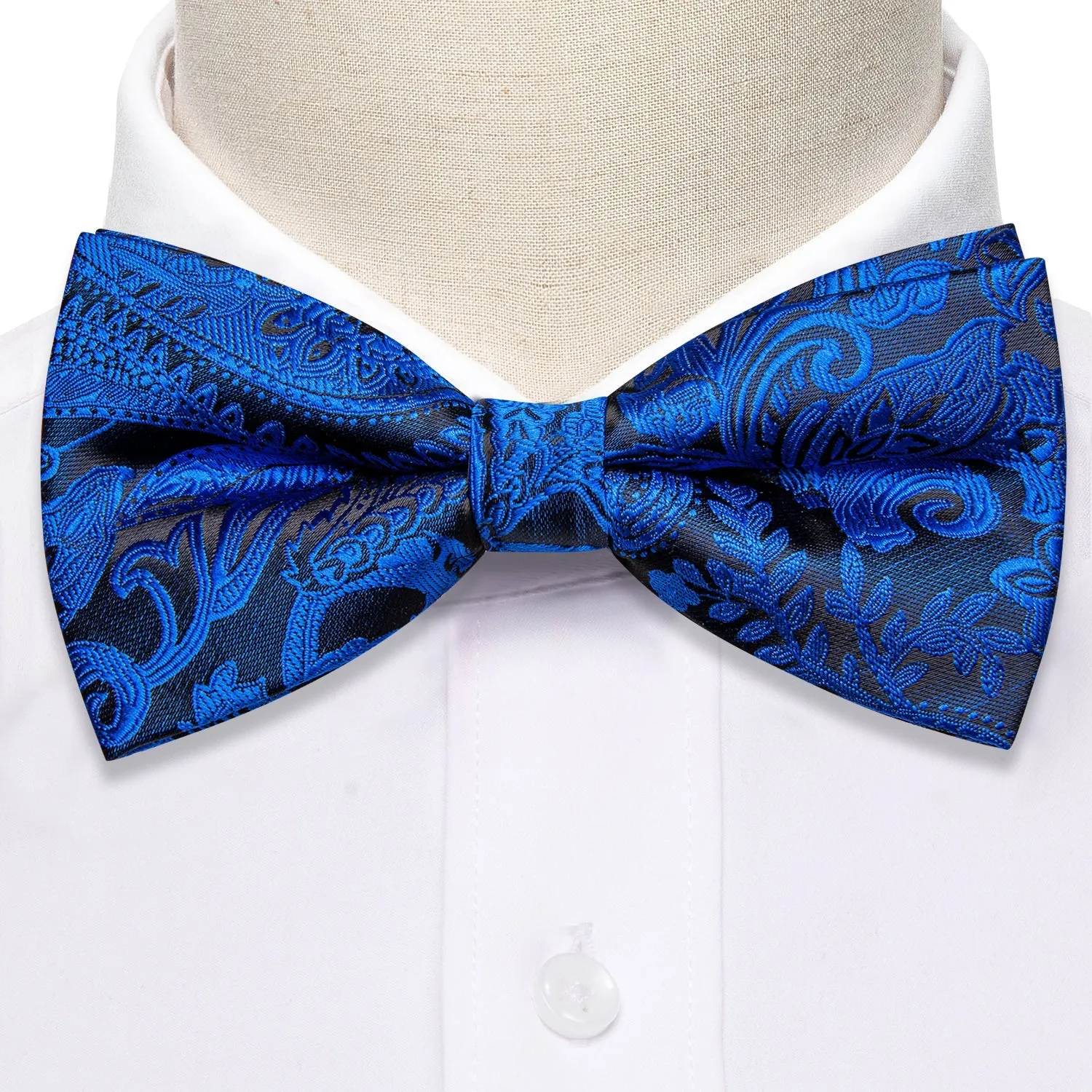 Klein Blue Black Paisley Men Pre-tied Bowtie Pocket Square Cufflinks Set sold by Ties2You product image thumbnail 3