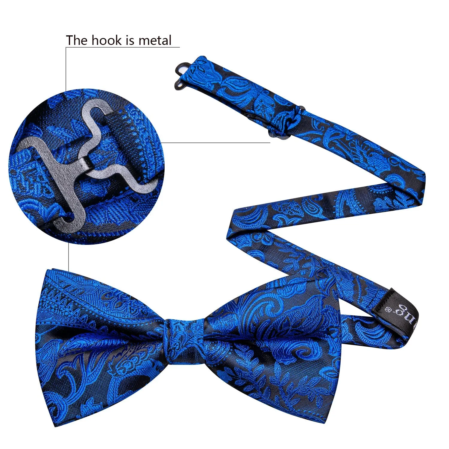 Klein Blue Black Paisley Men Pre-tied Bowtie Pocket Square Cufflinks Set sold by Ties2You product image thumbnail 4
