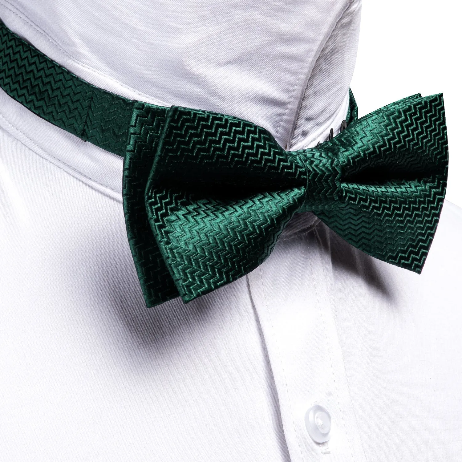 Dark Green Novelty Men's Pre-tied Bowtie Pocket Square Cufflinks Set sold by Ties2You product image thumbnail 3