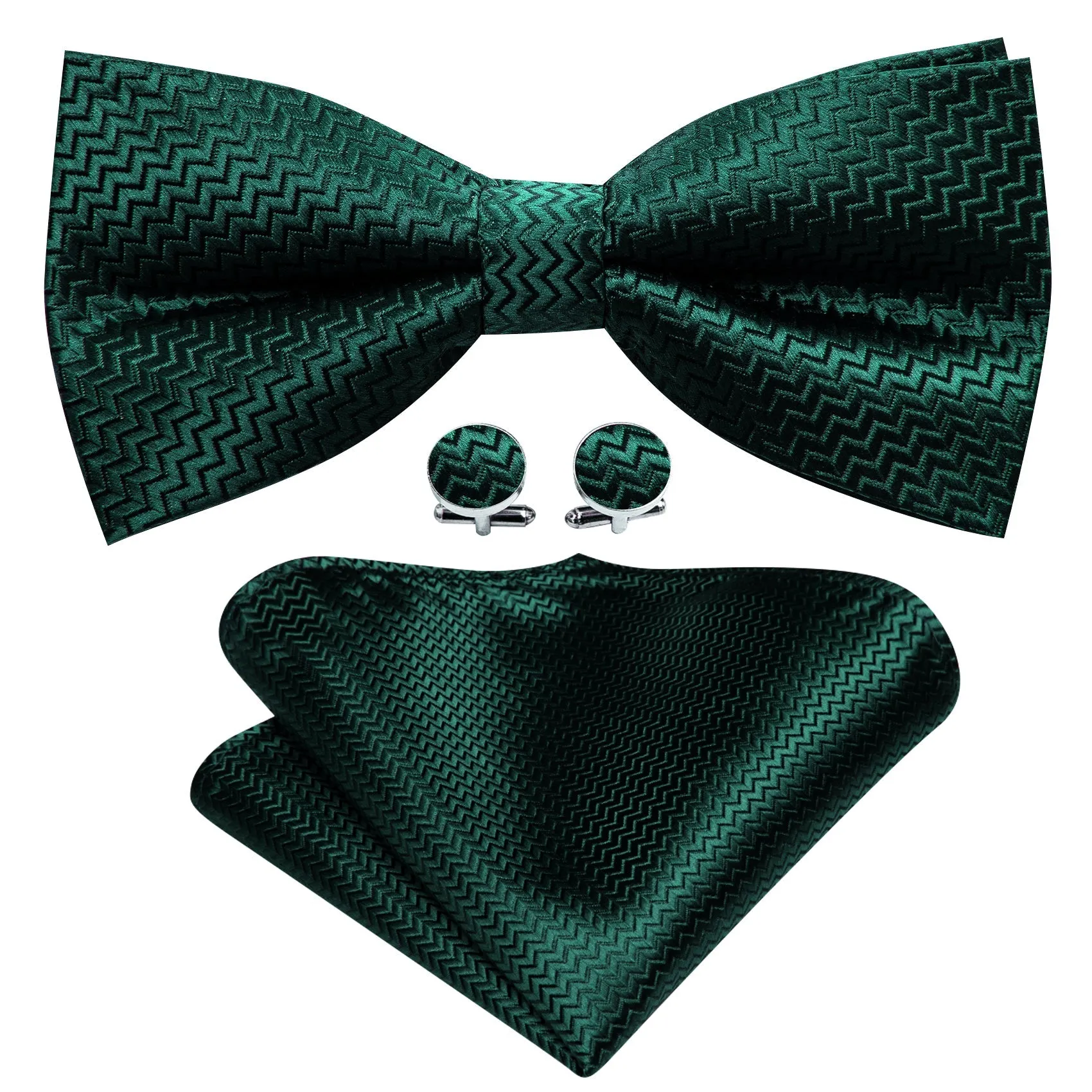 Dark Green Novelty Men's Pre-tied Bowtie Pocket Square Cufflinks Set sold by Ties2You product image thumbnail 4