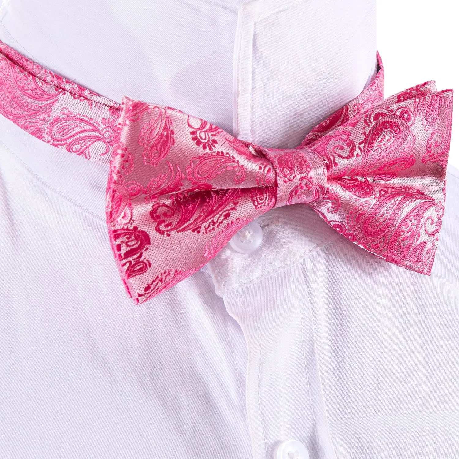 Petal Pink Paisley Men's Pre-tied Bowtie Pocket Square Cufflinks Set sold by Ties2You product image thumbnail 4