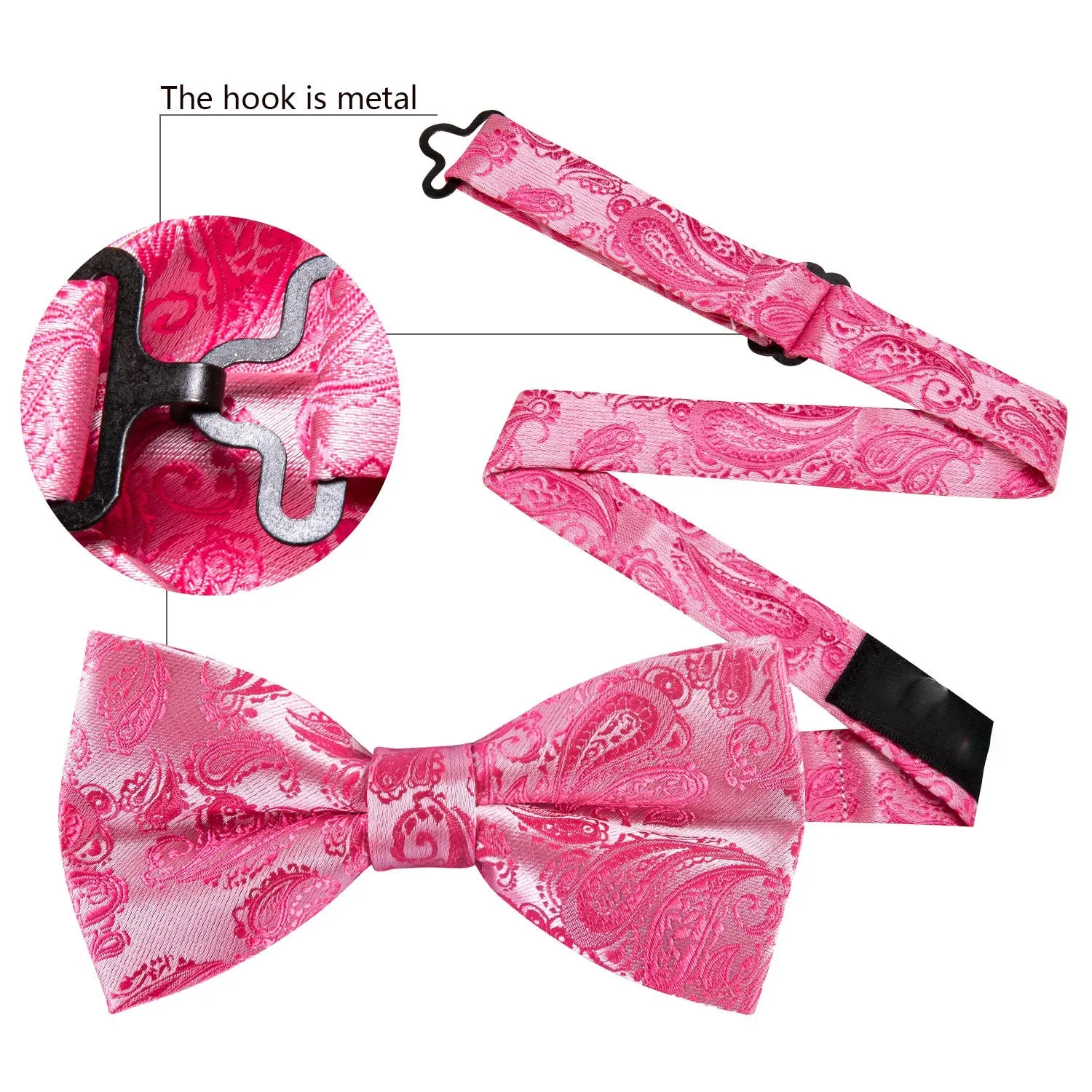 Petal Pink Paisley Men's Pre-tied Bowtie Pocket Square Cufflinks Set sold by Ties2You product image thumbnail 5