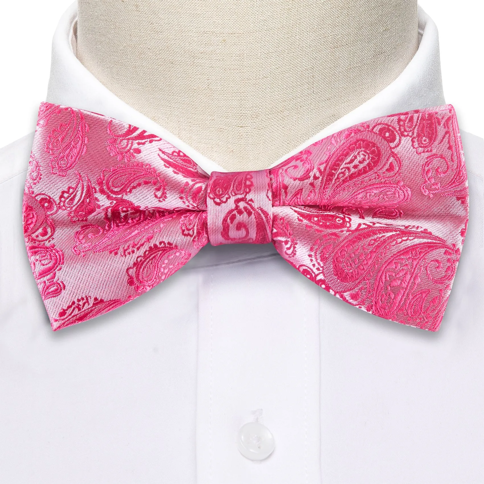Petal Pink Paisley Men's Pre-tied Bowtie Pocket Square Cufflinks Set sold by Ties2You product image thumbnail 3