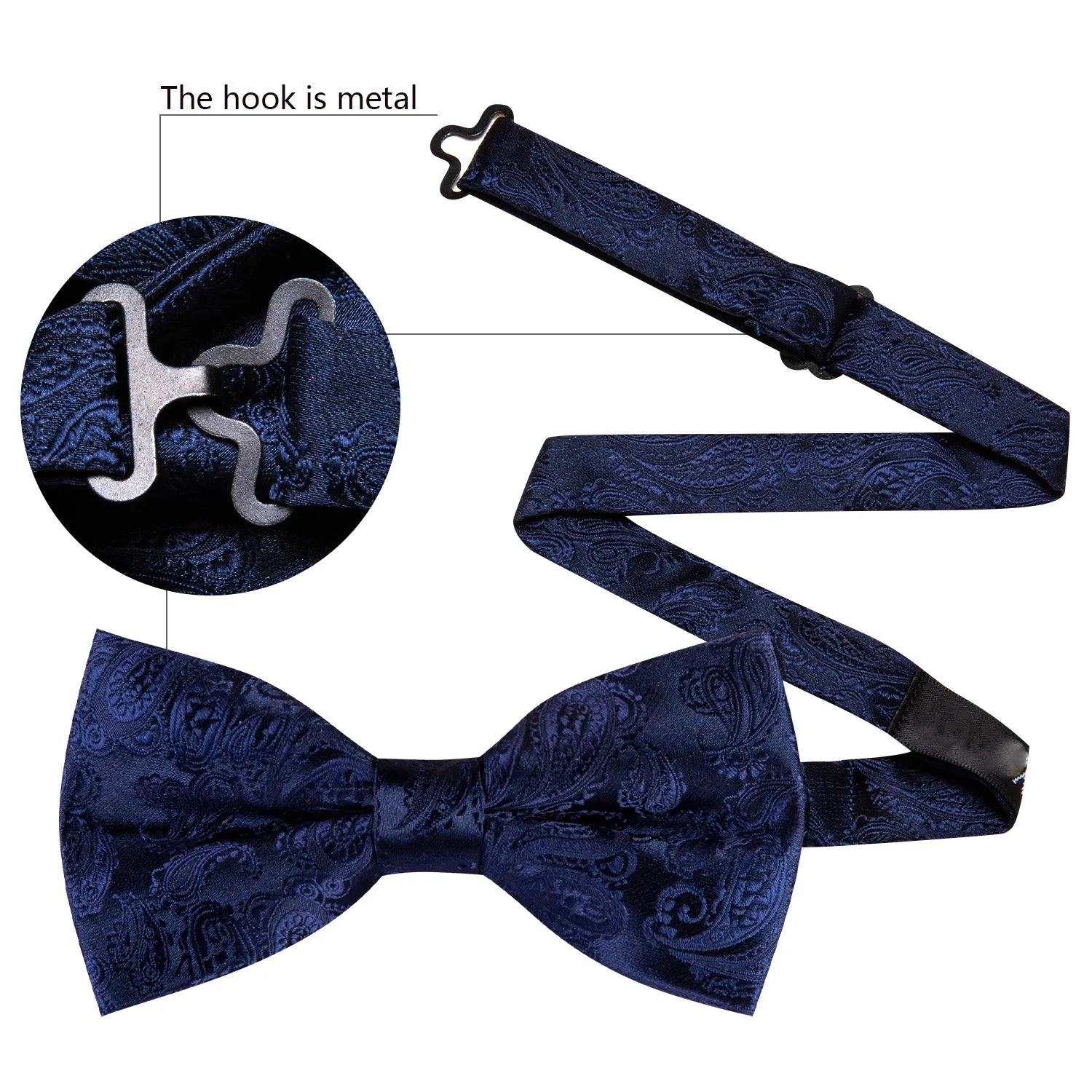 Navy Blue Paisley Men's Pre-tied Bowtie Pocket Square Cufflinks Set sold by Ties2You product image thumbnail 5