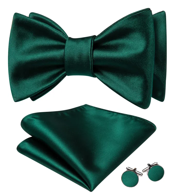 Ties2you Tuxedo Bow Tie Sapphire Pine Green Solid Men's Silk Self-Bow Tie Handkerchief Cufflinks Set sold by Ties2You