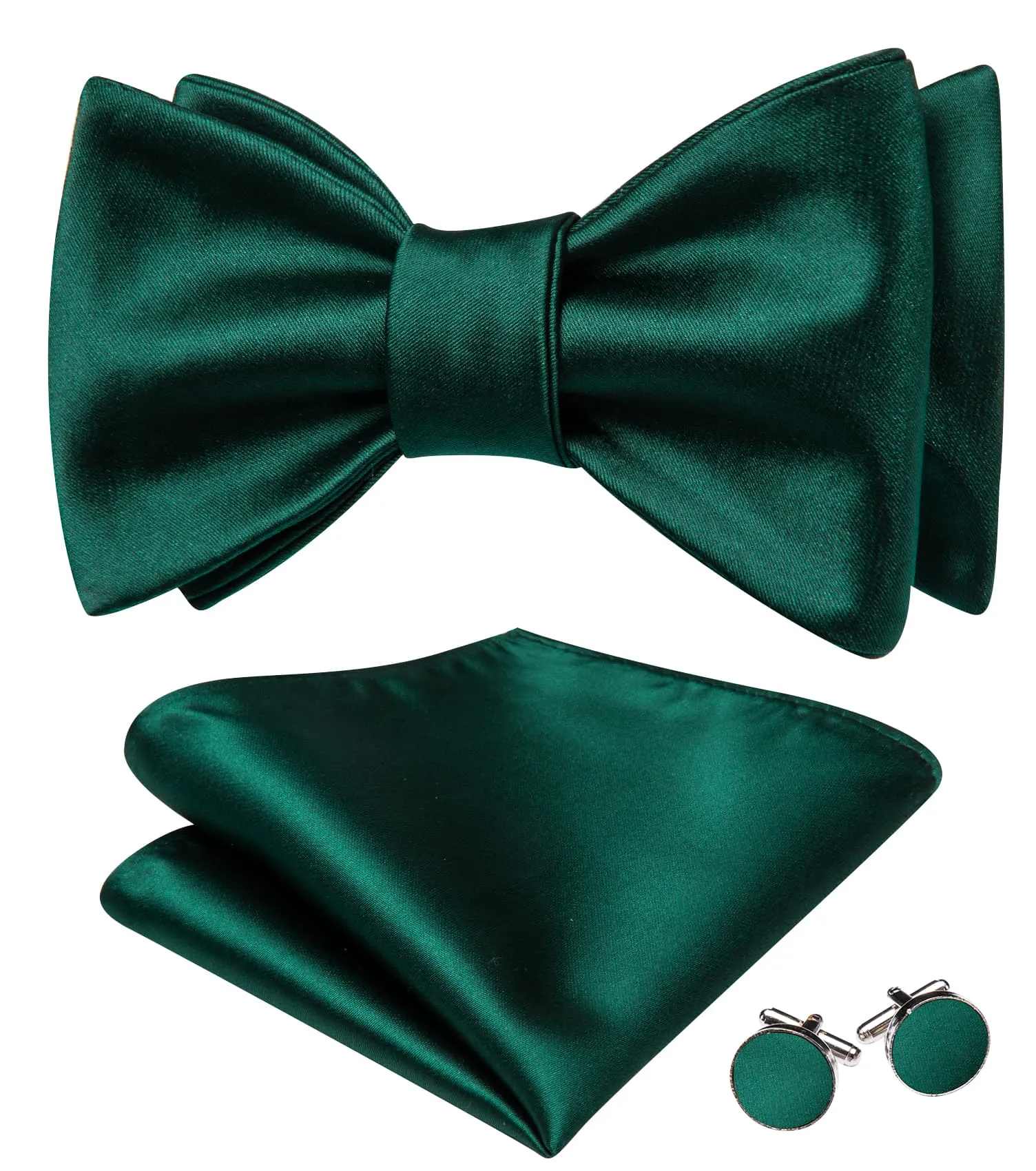 Ties2you Tuxedo Bow Tie Sapphire Pine Green Solid Men's Silk Self-Bow Tie Handkerchief Cufflinks Set sold by Ties2You