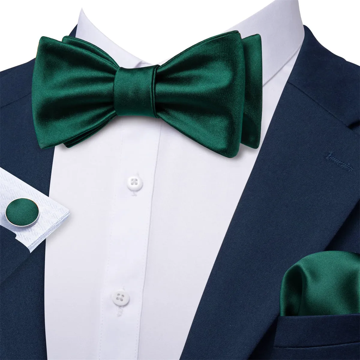 Ties2you Tuxedo Bow Tie Sapphire Pine Green Solid Men's Silk Self-Bow Tie Handkerchief Cufflinks Set sold by Ties2You product image thumbnail 3