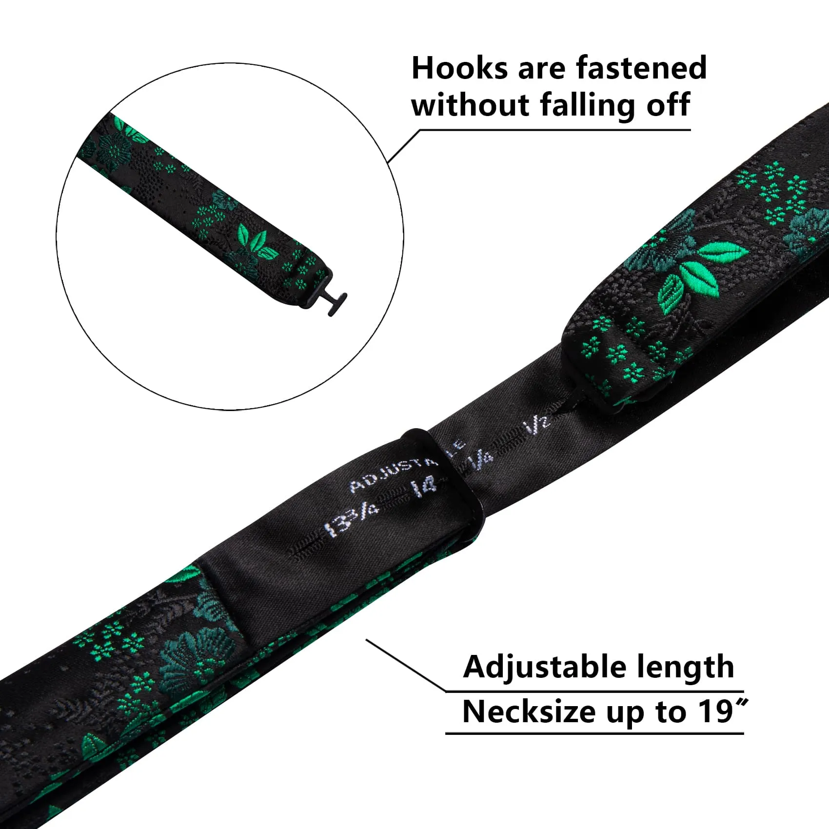 Ties2you Tuxedo Bow Tie Black Green Floral Men's Silk Self-Bow Tie Pocket Square Cufflinks Set sold by Ties2You product image thumbnail 5