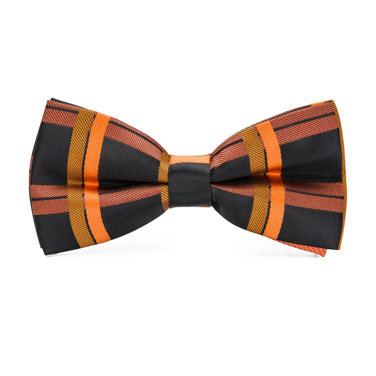 Orange Black Plaid Pre-tied Bow Tie Hanky Cufflinks Set sold by Ties2You product image thumbnail 4