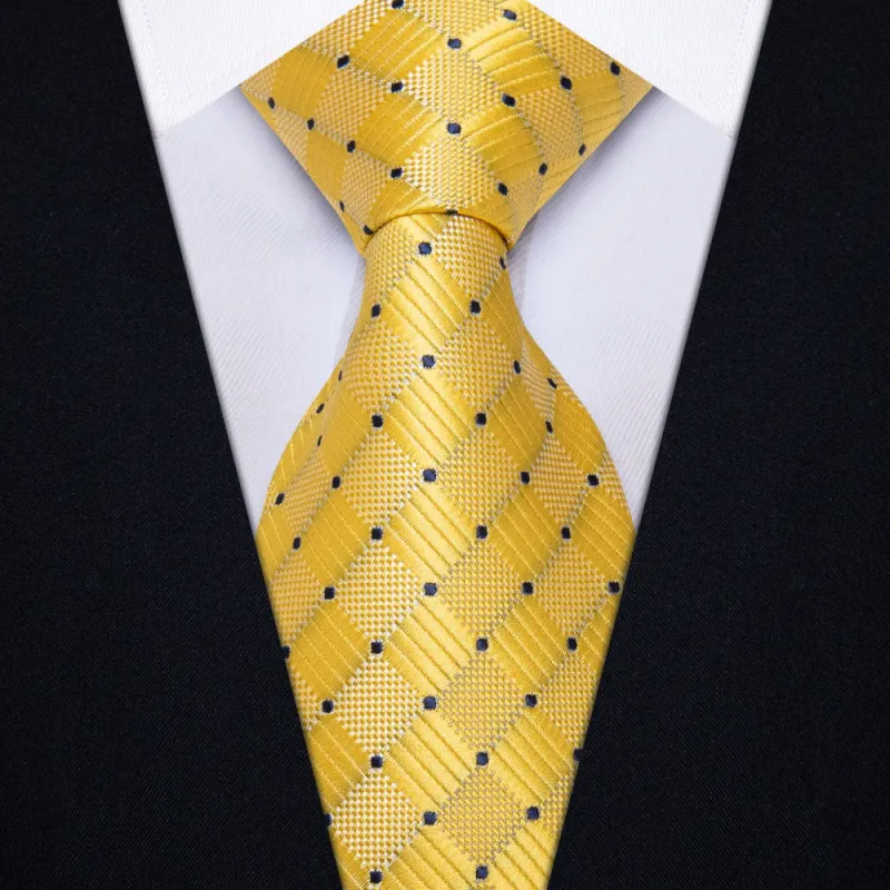 Ties2you Pineapple Yellow Tie Blue Dots Necktie Hanky Cufflinks Set sold by Ties2You