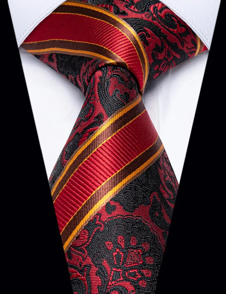 Ties2you Red Ties Black Jacquard Pattern Gold Stripes Novelty Tie Set sold by Ties2You product image thumbnail 2