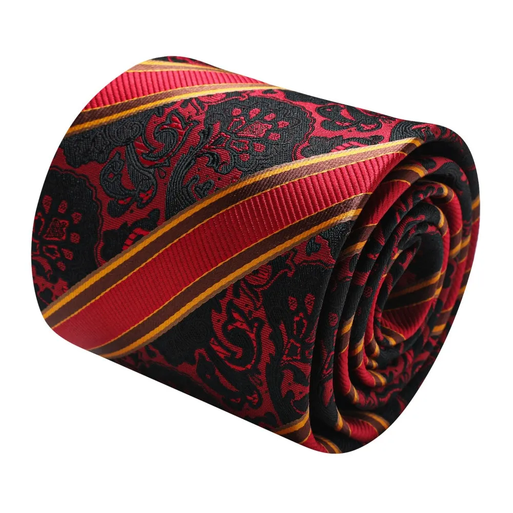 Ties2you Red Ties Black Jacquard Pattern Gold Stripes Novelty Tie Set sold by Ties2You product image thumbnail 3