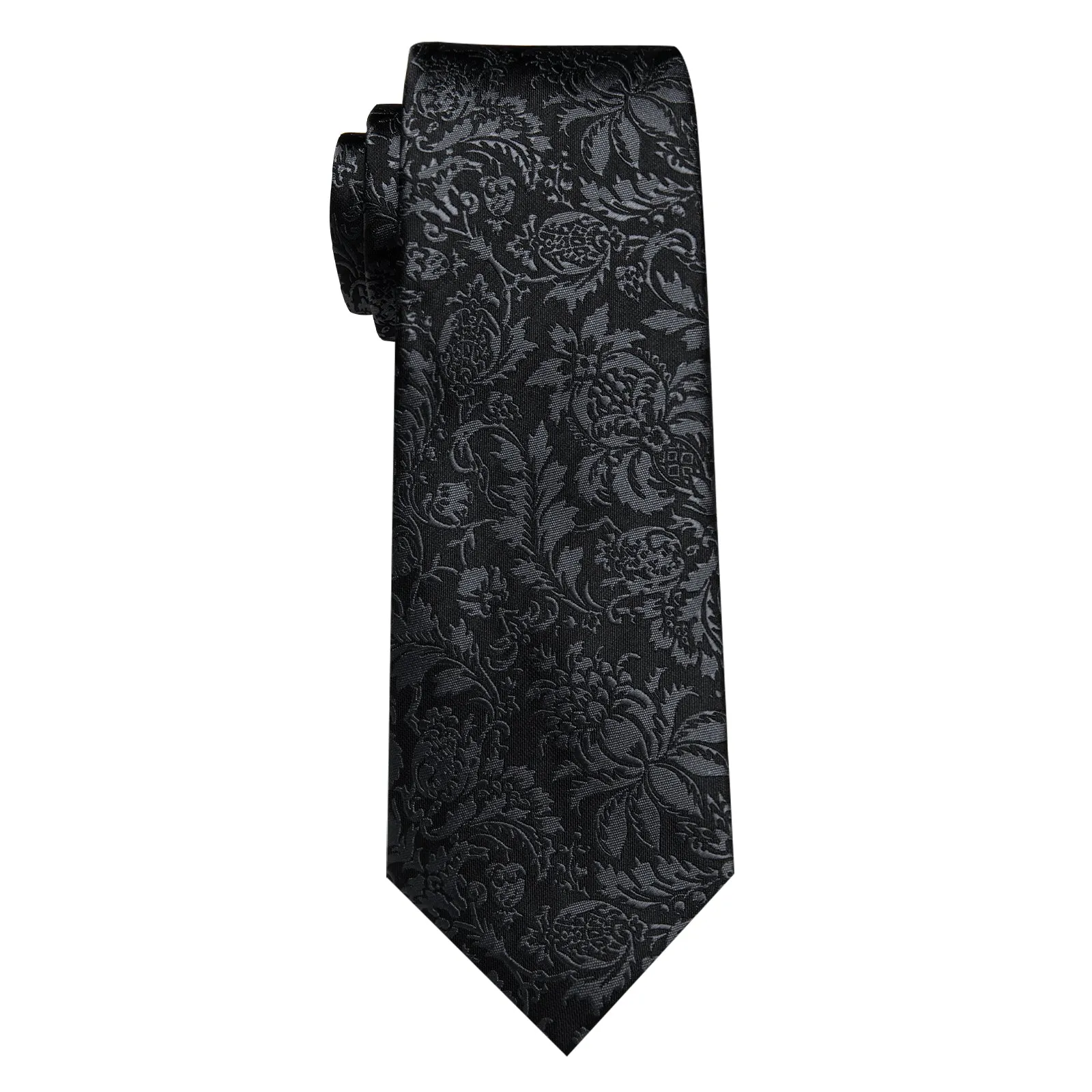 Ties2you Black Tie Floral Men's Necktie Pocket Square Cufflinks Set sold by Ties2You product image thumbnail 5