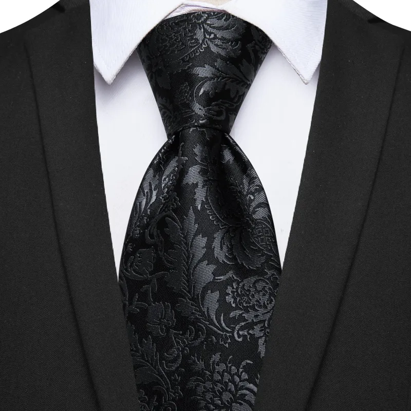 Ties2you Black Tie Floral Men's Necktie Pocket Square Cufflinks Set sold by Ties2You