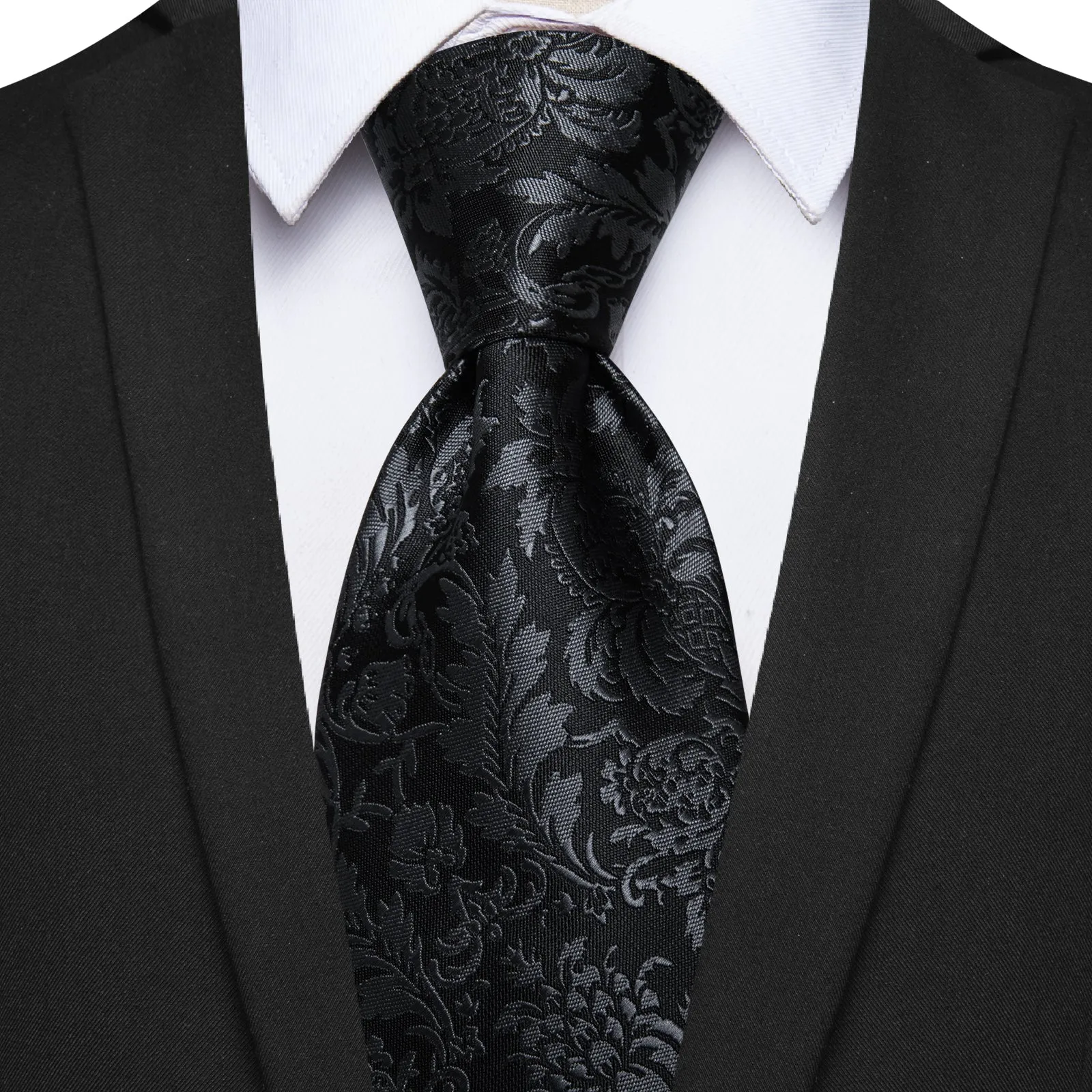 Ties2you Black Tie Floral Men's Necktie Pocket Square Cufflinks Set sold by Ties2You