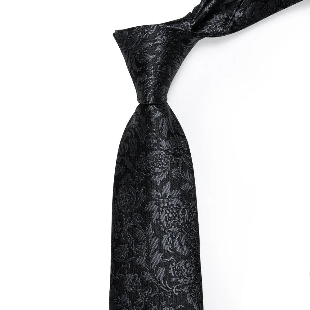 Ties2you Black Tie Floral Men's Necktie Pocket Square Cufflinks Set sold by Ties2You product image thumbnail 3