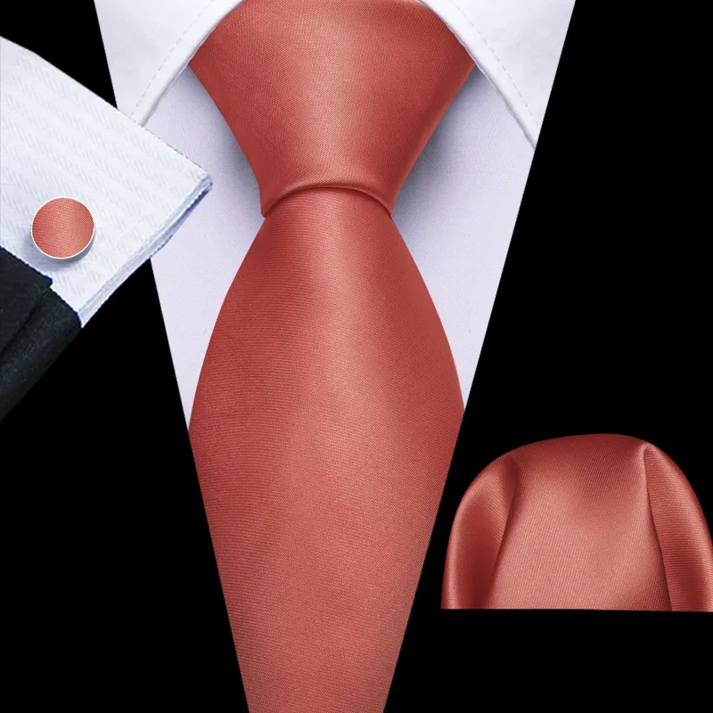 Ties2you Silk Necktie Deep Coral Red Solid Mens Dress Tie Handkerchief Cufflinks Set sold by Ties2You