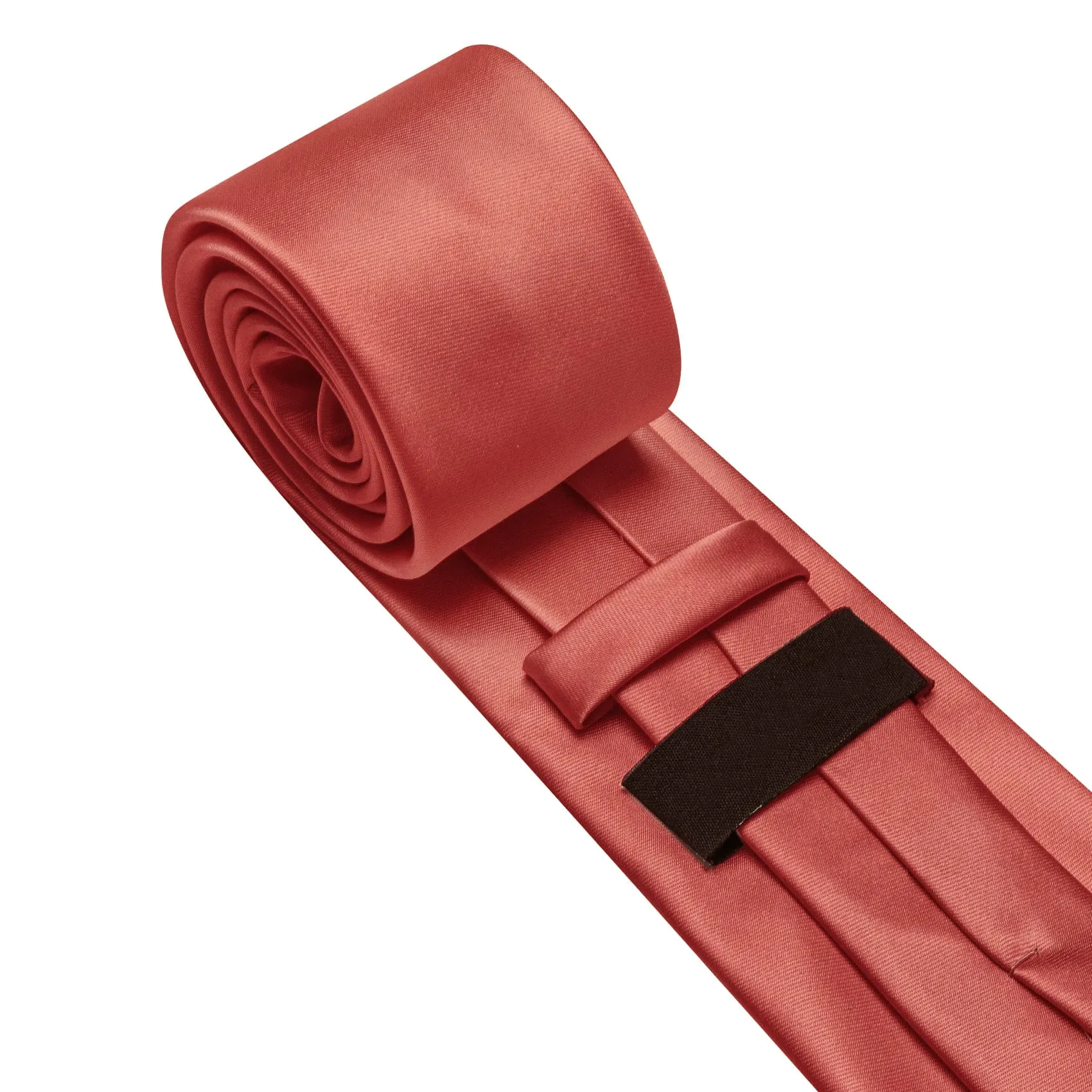 Ties2you Silk Necktie Deep Coral Red Solid Mens Dress Tie Handkerchief Cufflinks Set sold by Ties2You product image thumbnail 5