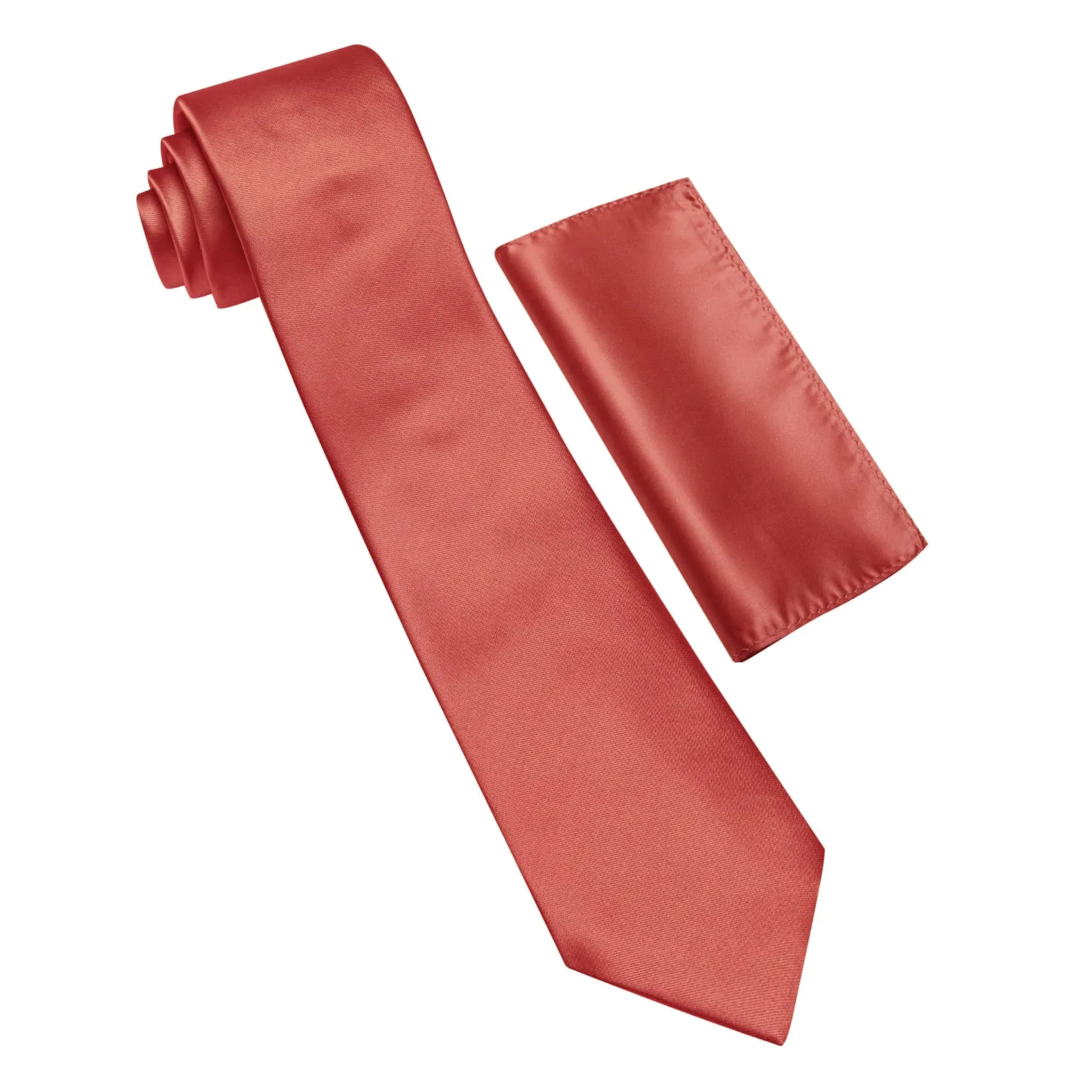 Ties2you Silk Necktie Deep Coral Red Solid Mens Dress Tie Handkerchief Cufflinks Set sold by Ties2You product image thumbnail 4