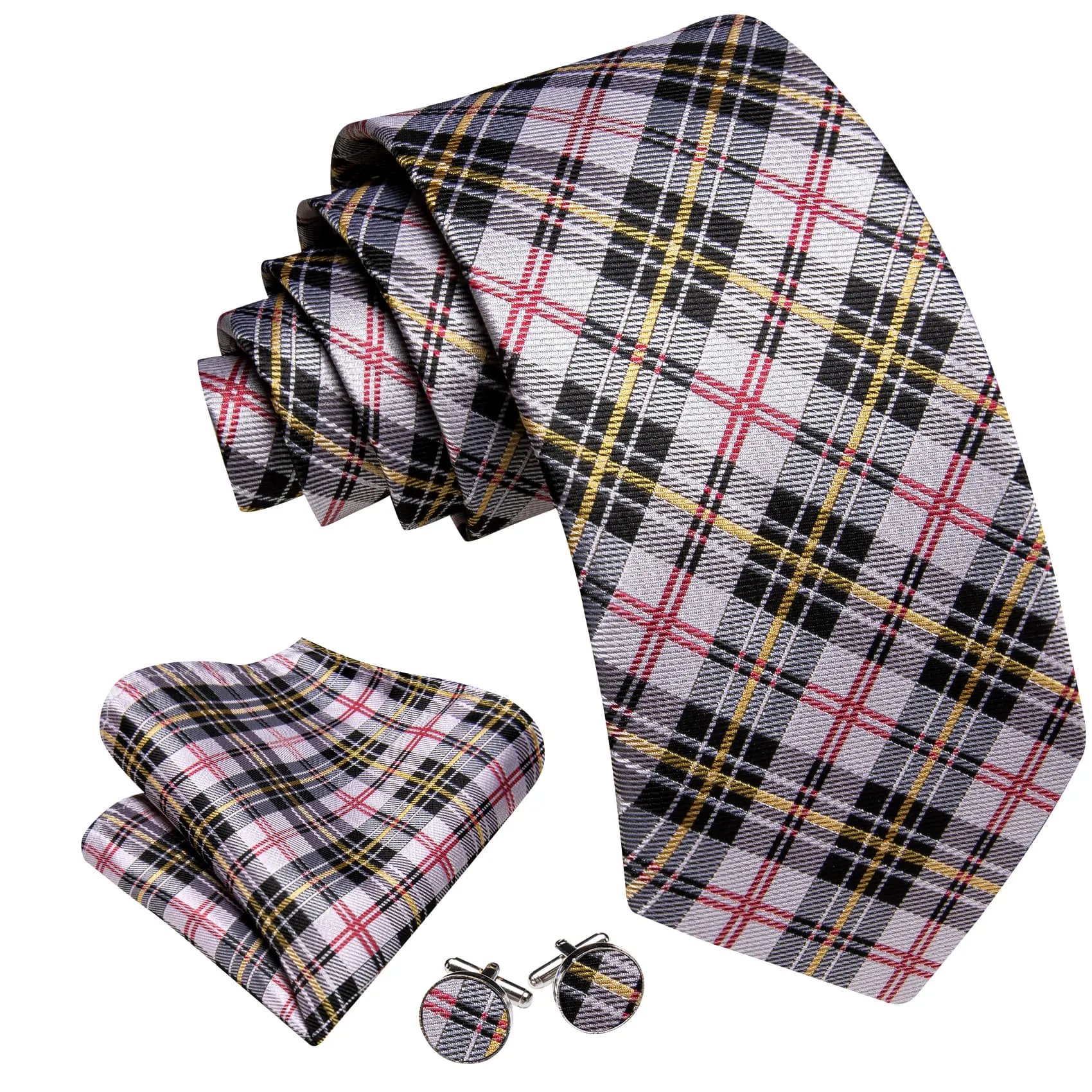 Ties2you Tuxedo Tie Grey Black Striped Silk Mens Work Tie Handkerchief Cufflinks Set sold by Ties2You product image thumbnail 2