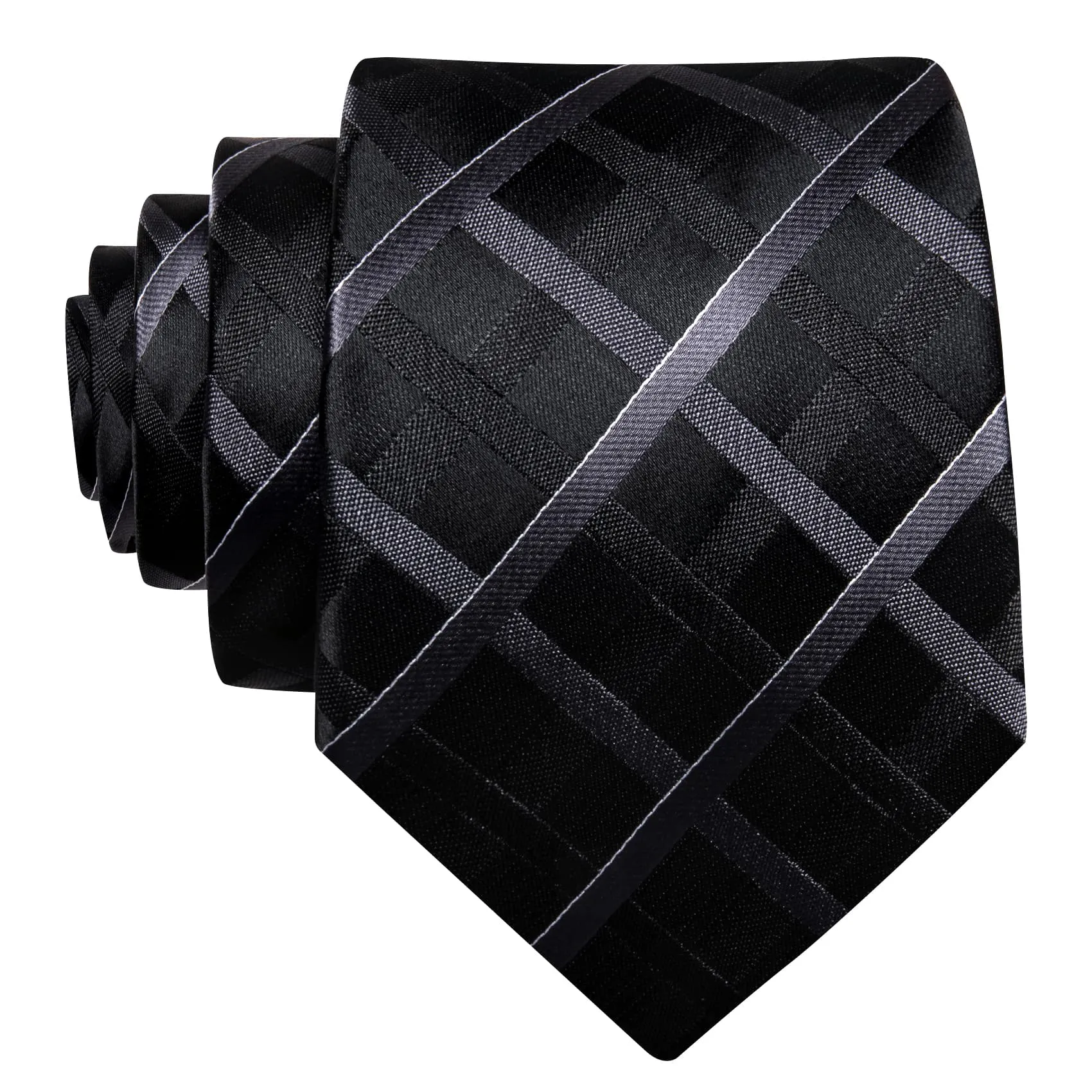 Ties2you Tuxedo Tie Black Grey Striped Silk Mens Work Tie Handkerchief Cufflinks Set sold by Ties2You product image thumbnail 3