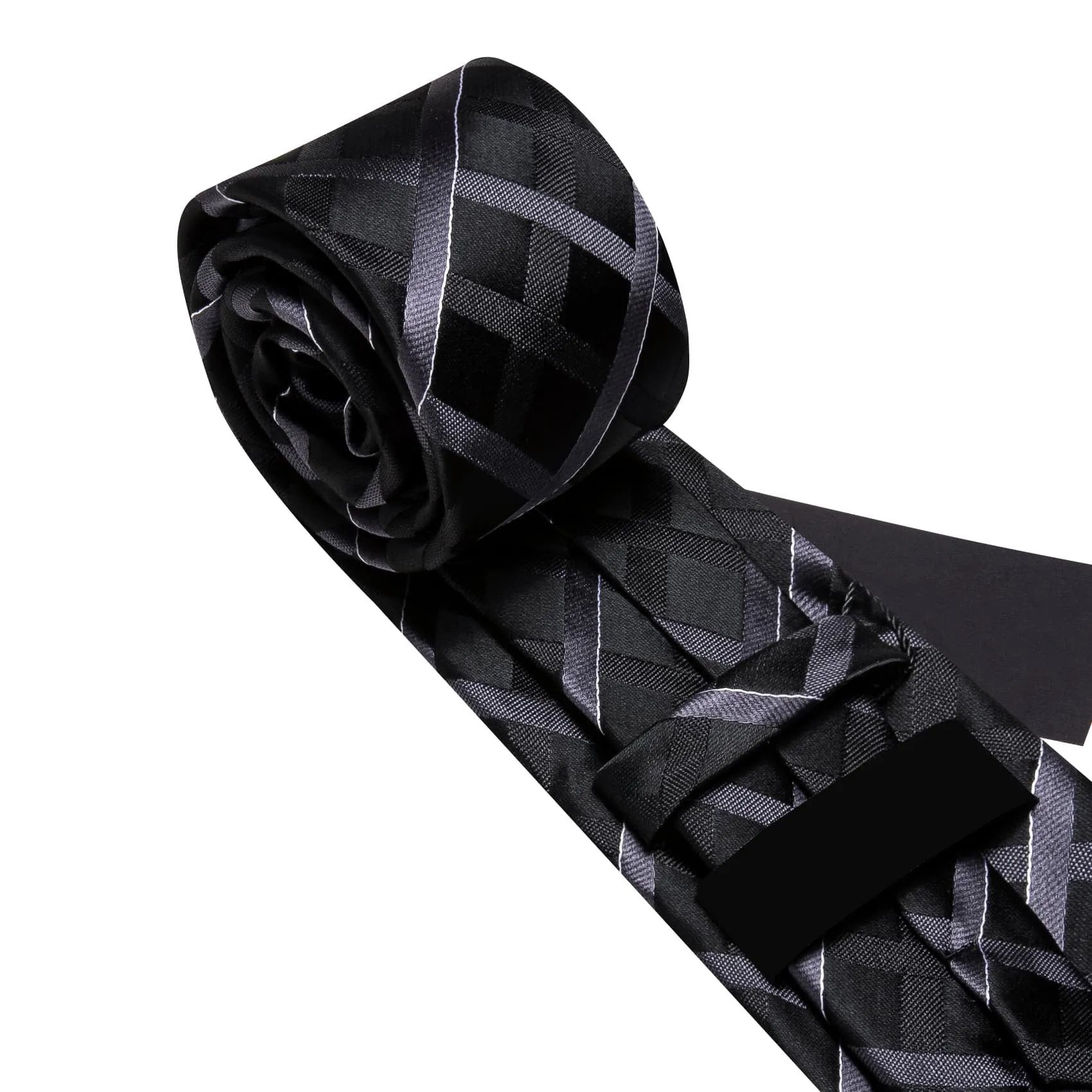 Ties2you Tuxedo Tie Black Grey Striped Silk Mens Work Tie Handkerchief Cufflinks Set sold by Ties2You product image thumbnail 5