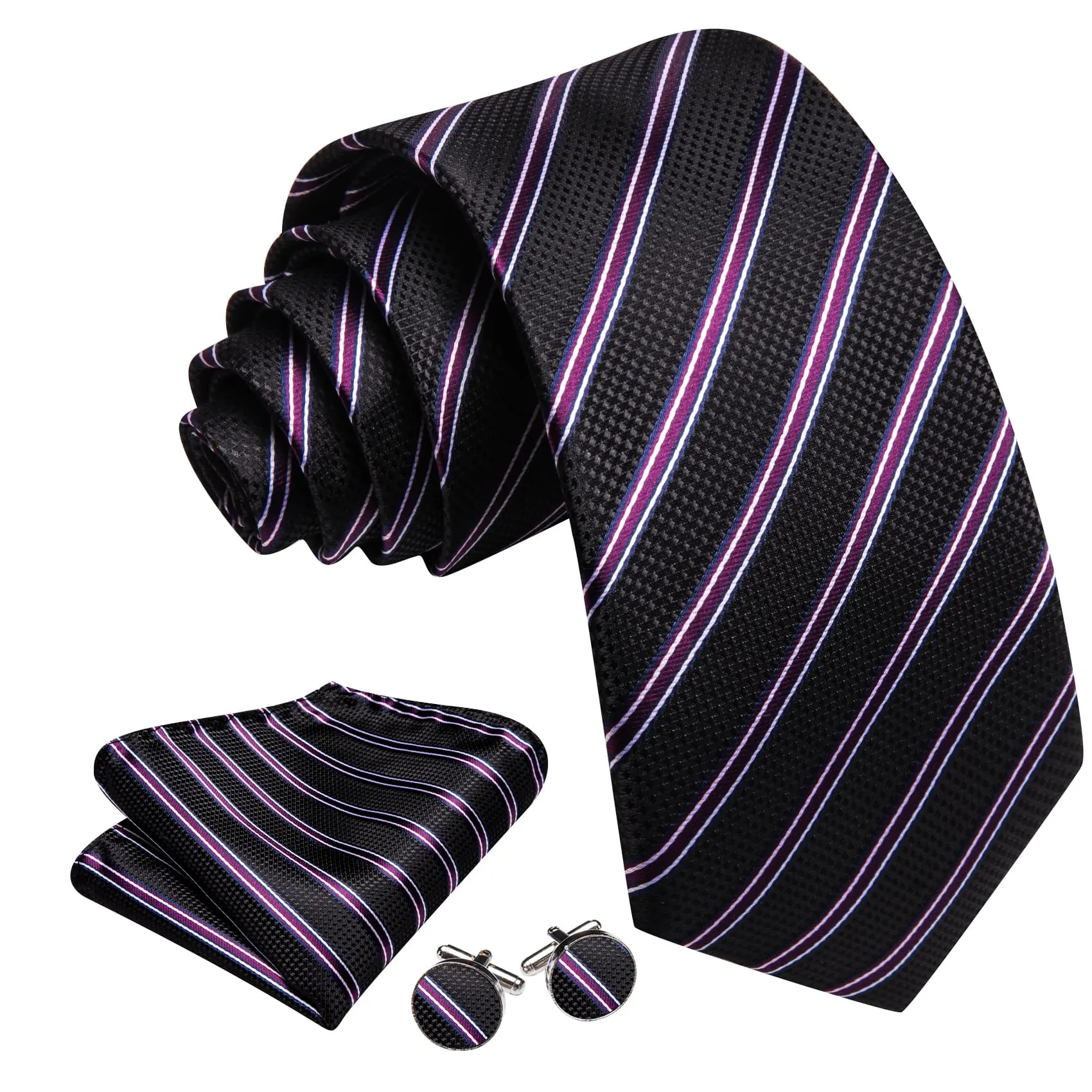 Ties2you Silk Tie Classic Black Striped Mens Tie Hanky Cufflinks Set sold by Ties2You product image thumbnail 2