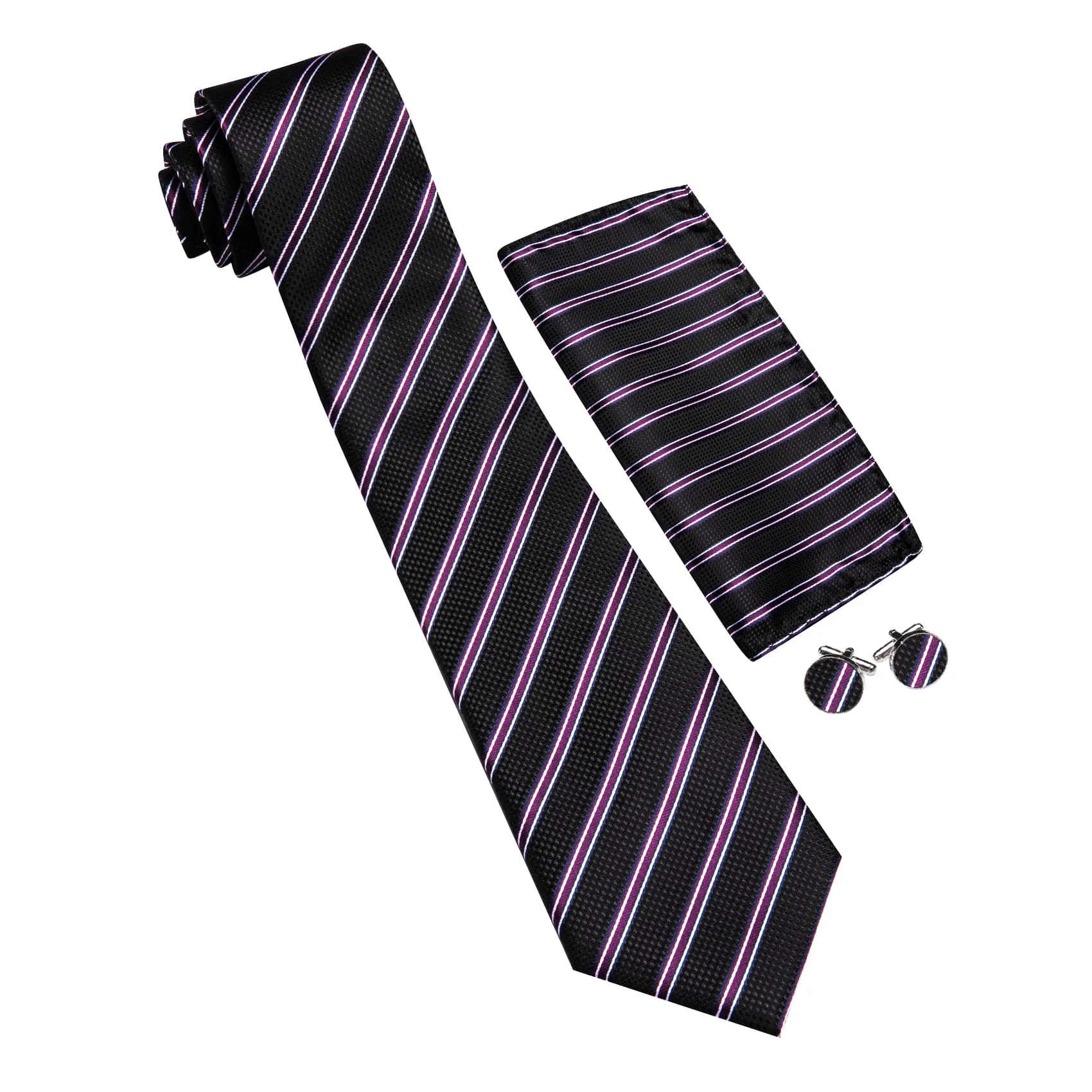 Ties2you Silk Tie Classic Black Striped Mens Tie Hanky Cufflinks Set sold by Ties2You product image thumbnail 4