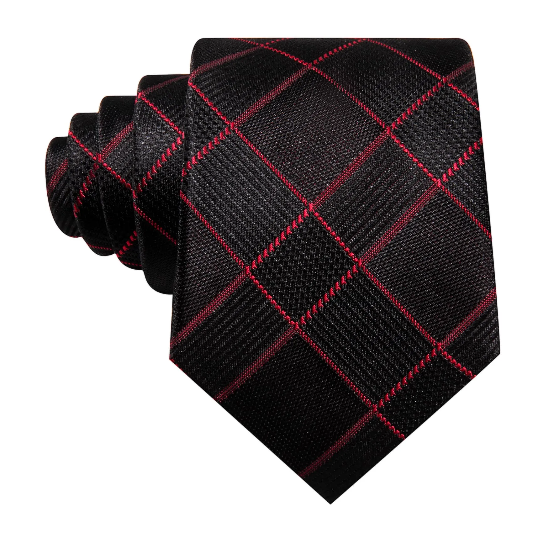 Ties2you Silk Tie Black Red Plaid Men's Tie Handkerchief Cufflinks Set sold by Ties2You product image thumbnail 4