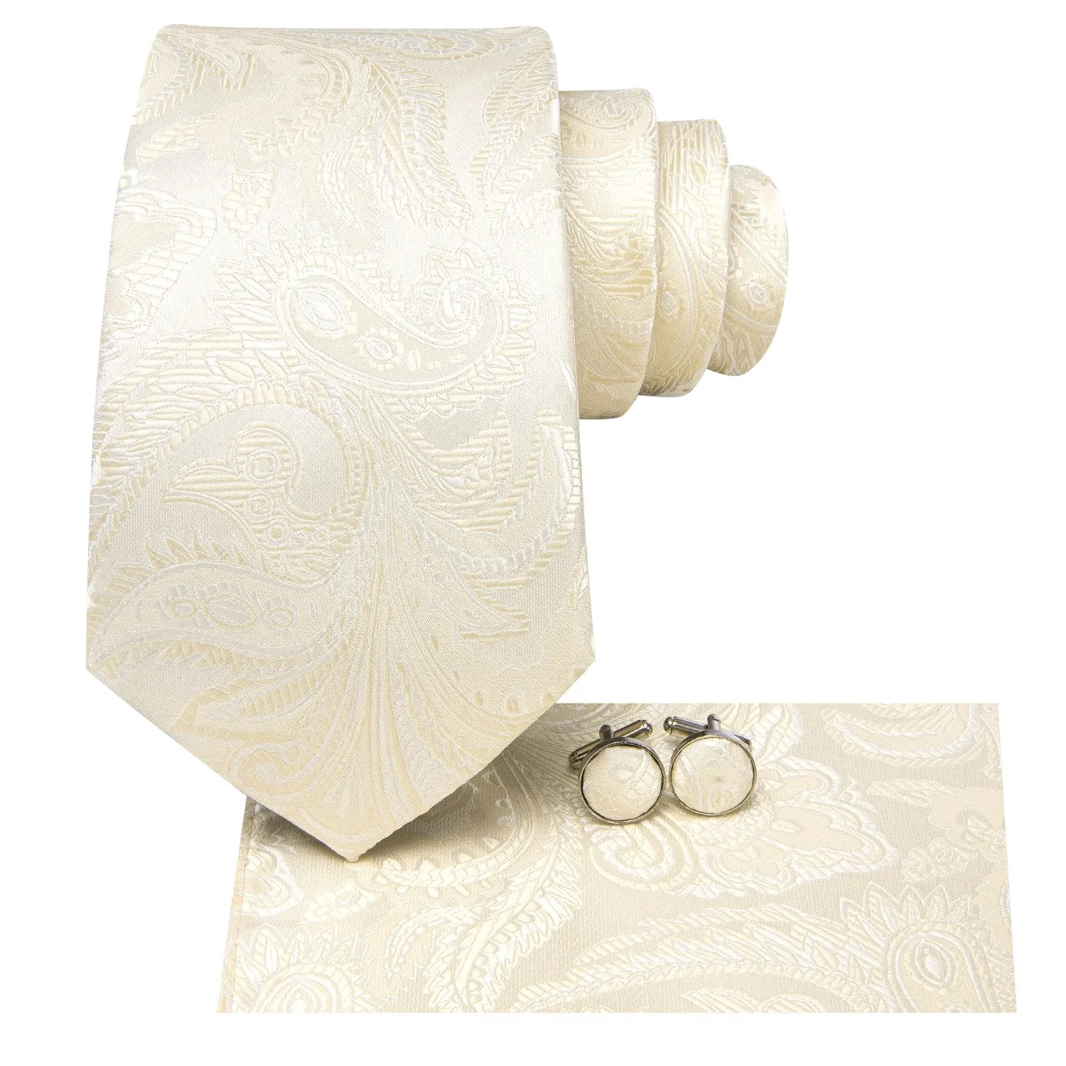 Linen White Paisley Men's 63 Inches Extra Length Tie Handkerchief Cufflinks Set sold by Ties2You product image thumbnail 2