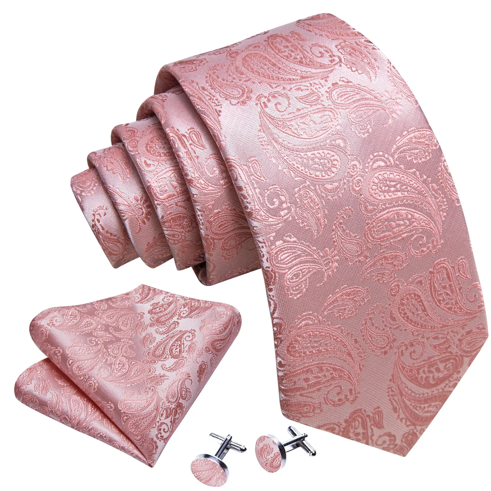 Pink Paisley Men's 63 Inches Extra Length Tie Pocket Square Cufflinks Set sold by Ties2You product image thumbnail 4