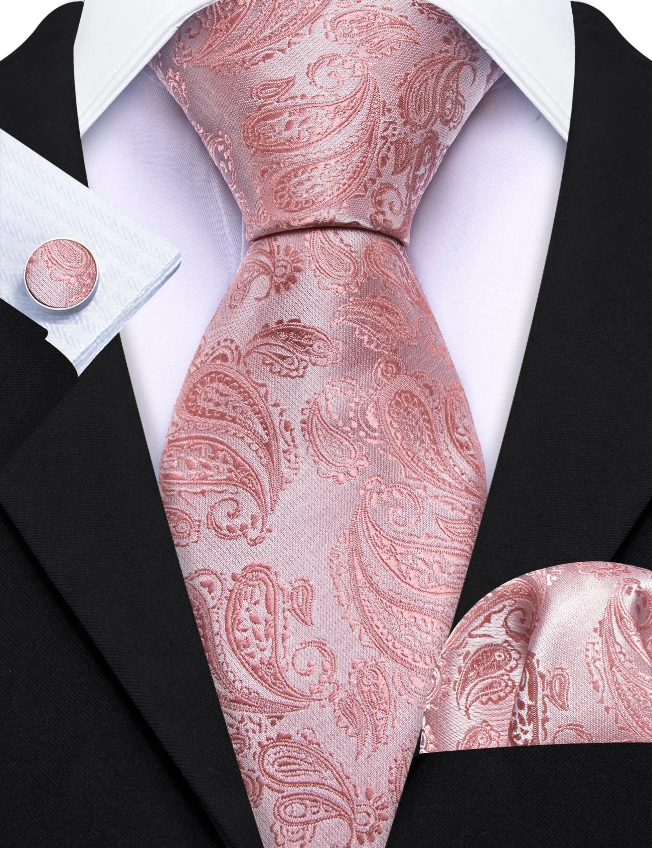 Pink Paisley Men's 63 Inches Extra Length Tie Pocket Square Cufflinks Set sold by Ties2You product image thumbnail 3