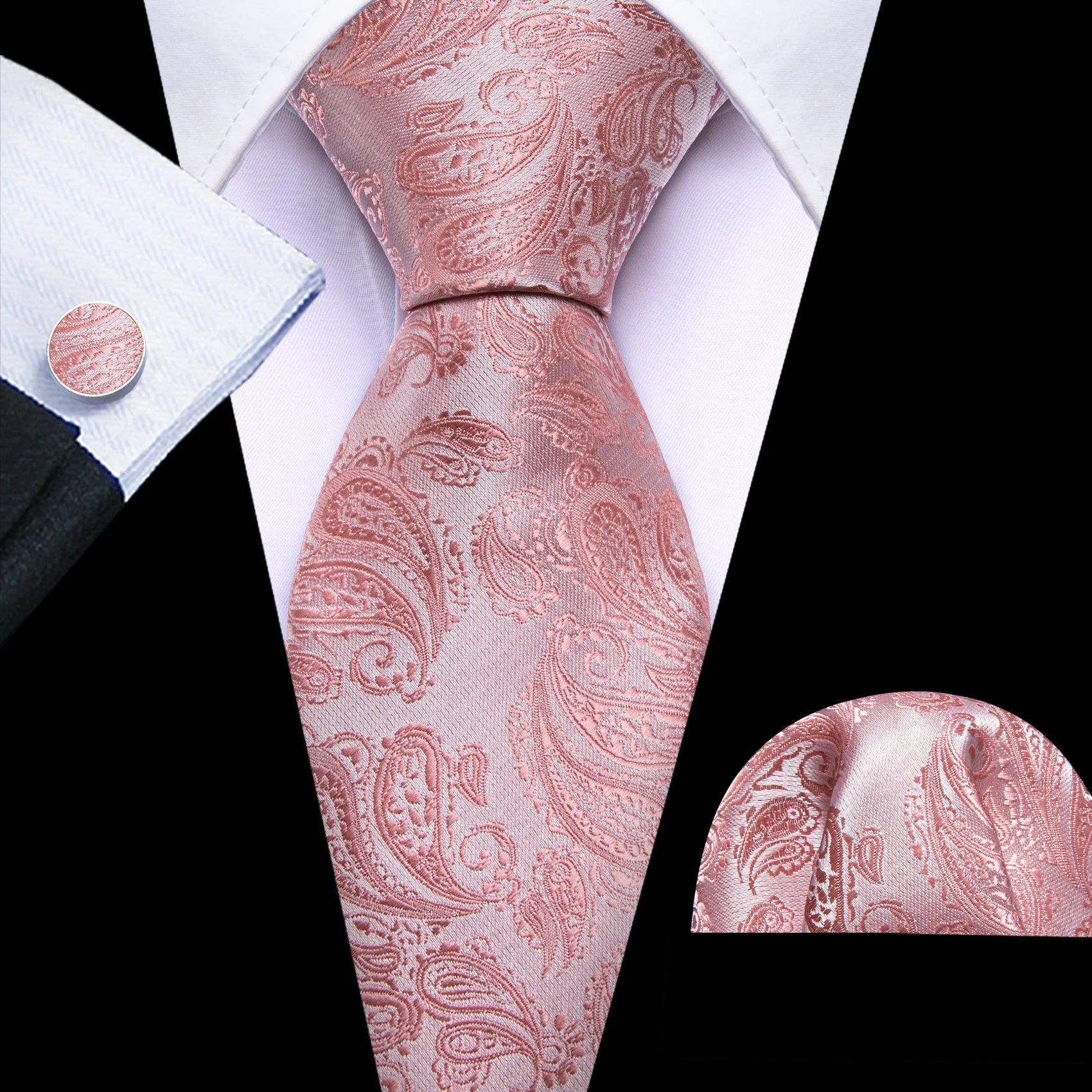 Pink Paisley Men's 63 Inches Extra Length Tie Pocket Square Cufflinks Set sold by Ties2You