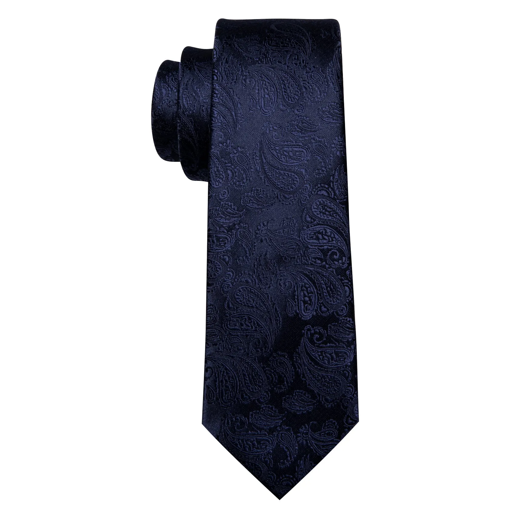 Navy Blue Paisley Men's 63 Inches Extra Length Tie Handkerchief Cufflinks Set sold by Ties2You product image thumbnail 5