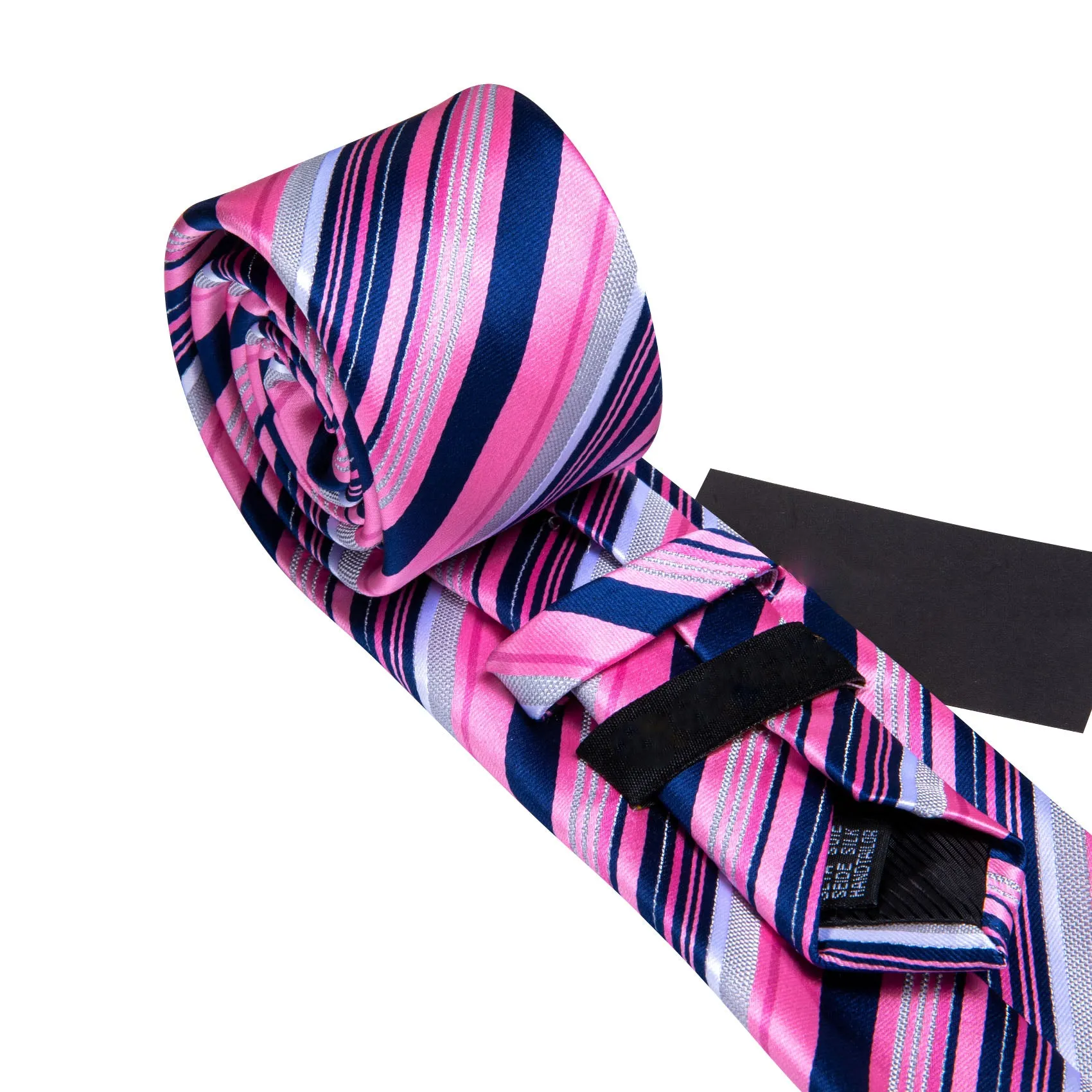 Pink Navy Grey Striped Men's Tie Hanky Cufflinks Set sold by Ties2You product image thumbnail 5