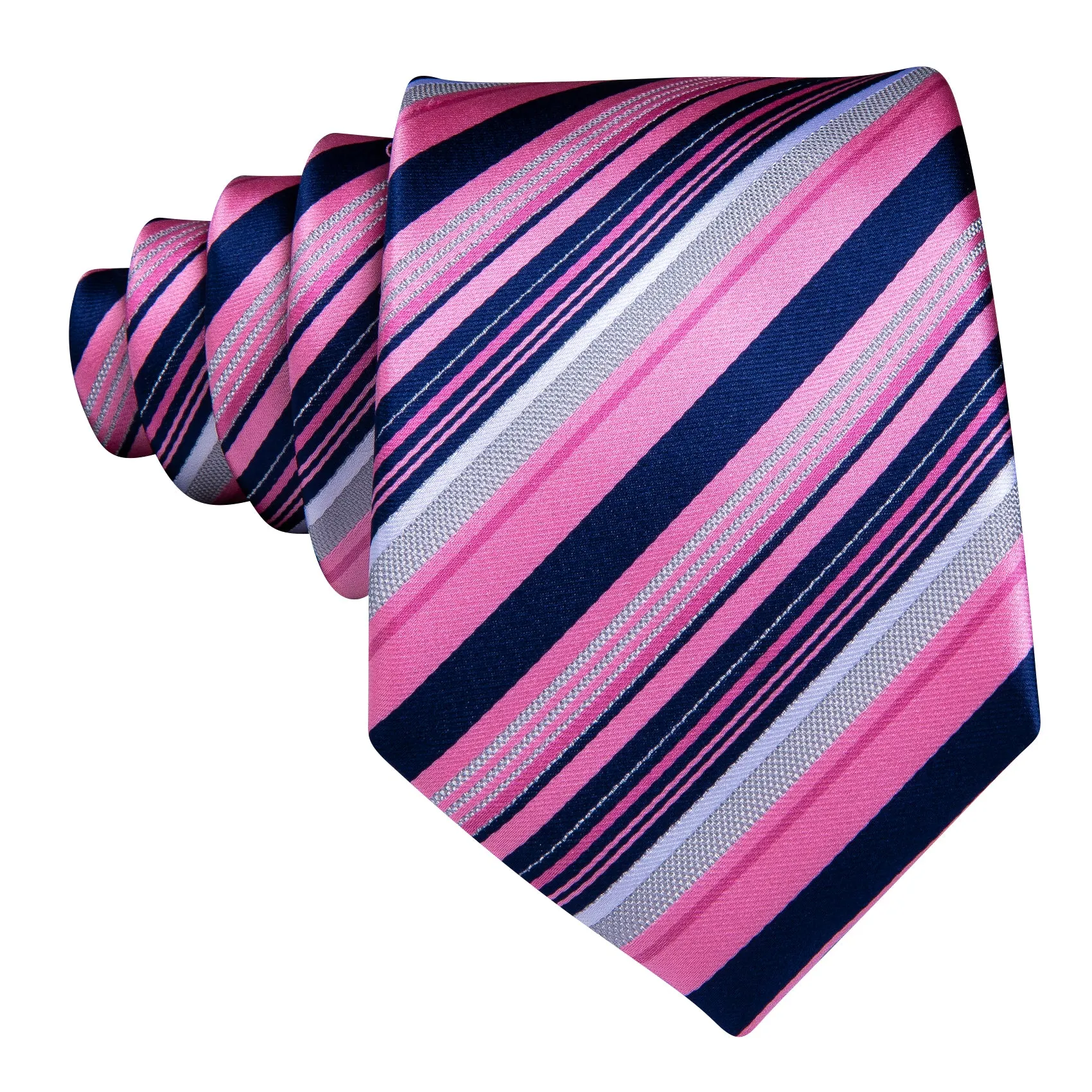 Pink Navy Grey Striped Men's Tie Hanky Cufflinks Set sold by Ties2You product image thumbnail 4