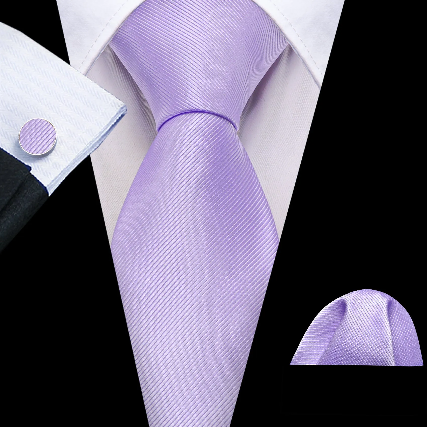 Ties2you Pale Lilac Solid Silk Tie Pocket Square Cufflinks Set sold by Ties2You