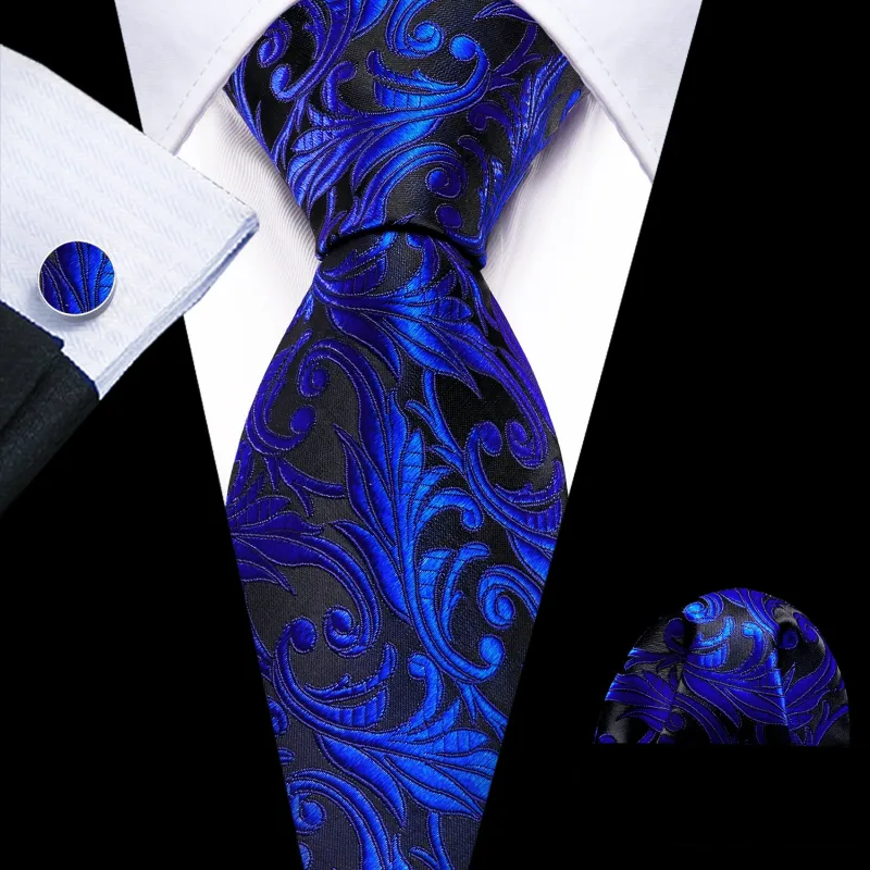 Ties2you Royal Blue Paisley Silk Tie Pocket Square Cufflinks Set sold by Ties2You