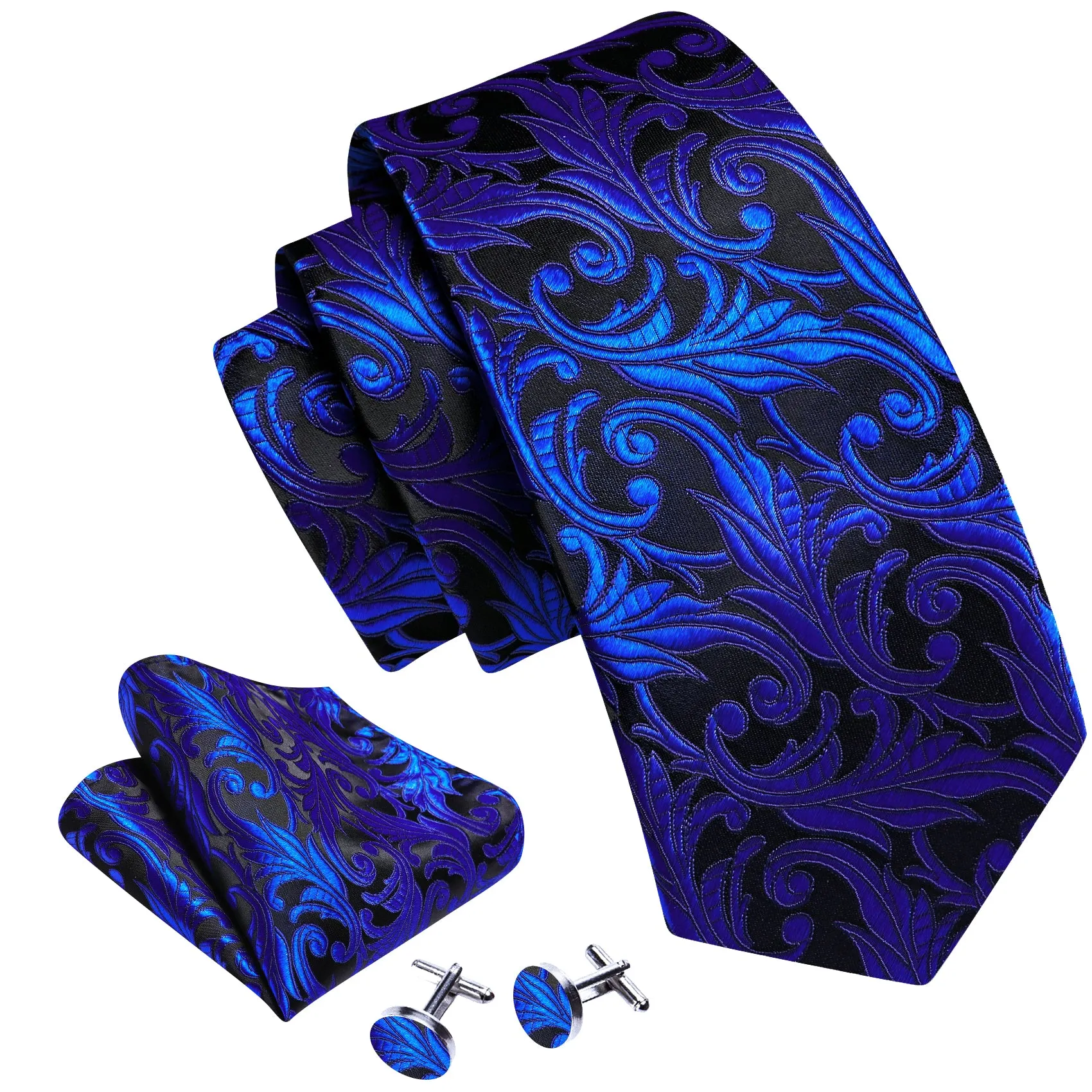 Ties2you Royal Blue Paisley Silk Tie Pocket Square Cufflinks Set sold by Ties2You product image thumbnail 2