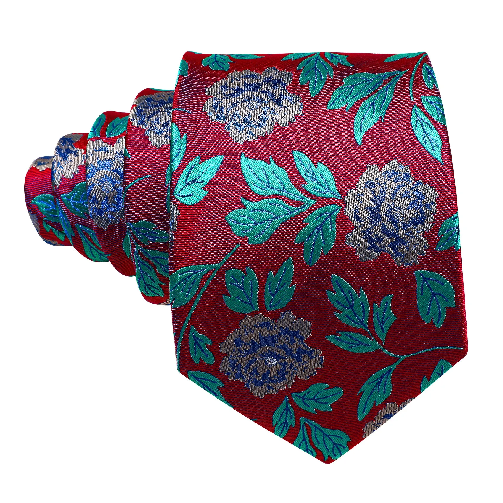 Red Blue Floral Silk Tie Pocket Square Cufflinks Set sold by Ties2You product image thumbnail 5