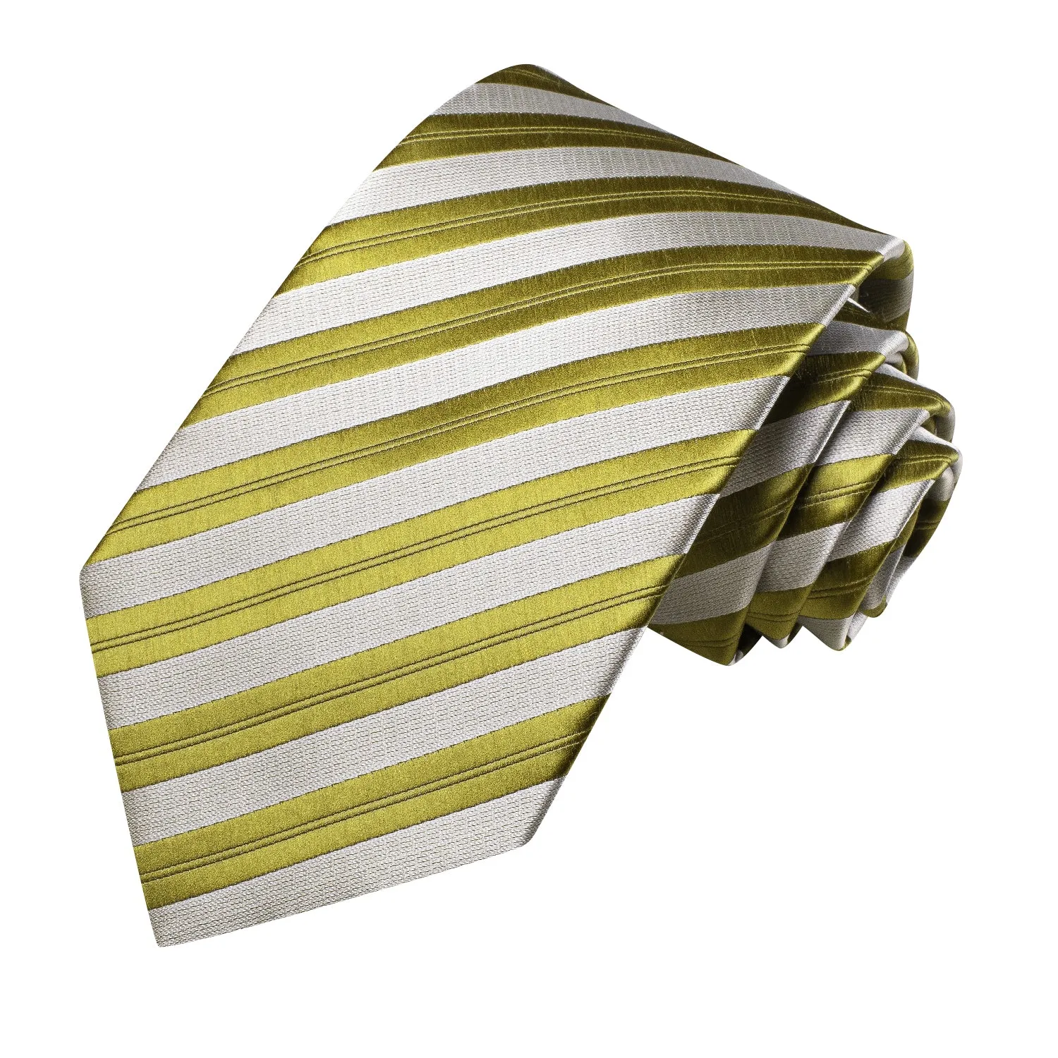 Silver Yellow Green Striped Tie Pocket Square Cufflinks Set sold by Ties2You product image thumbnail 3