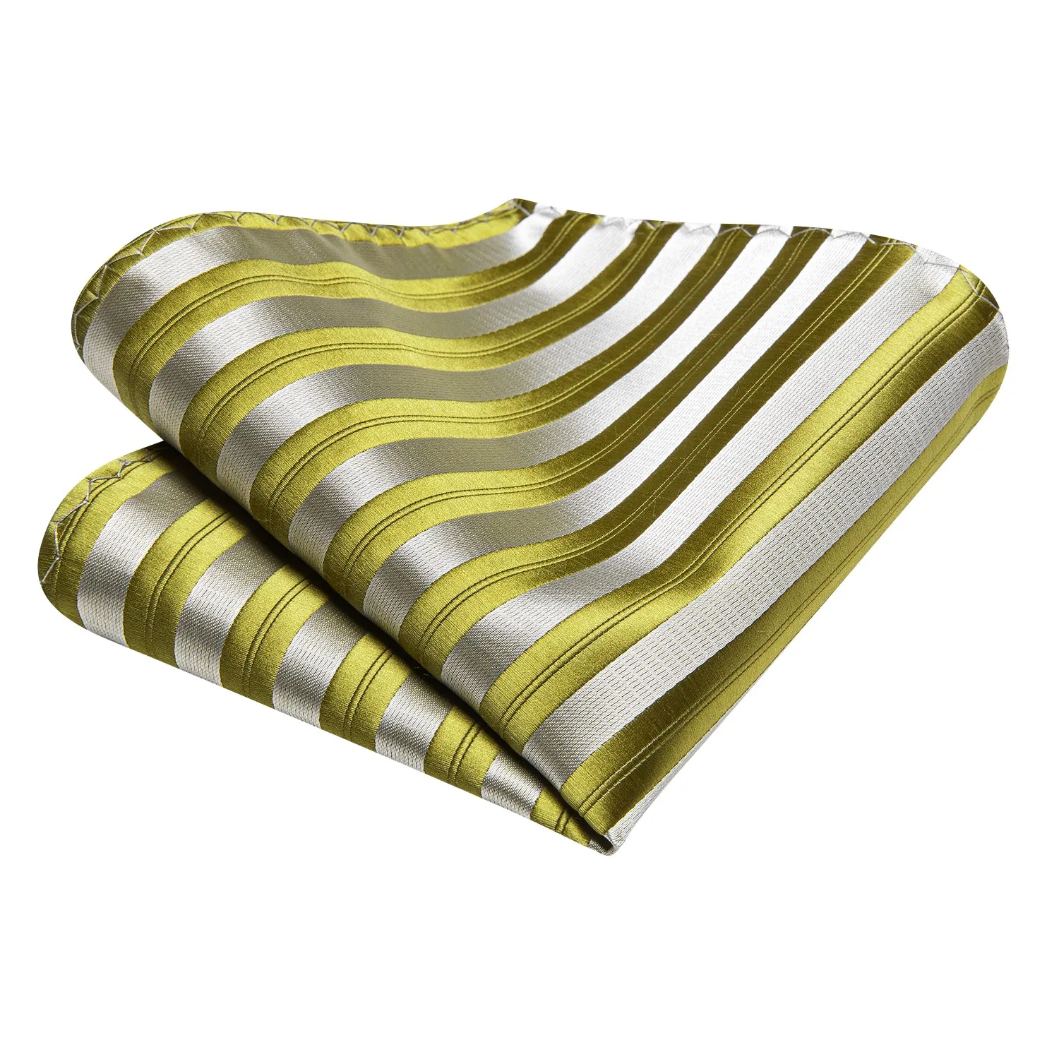 Silver Yellow Green Striped Tie Pocket Square Cufflinks Set sold by Ties2You product image thumbnail 4