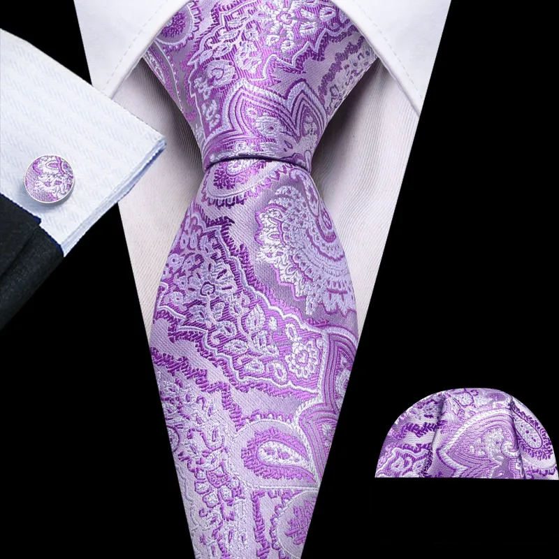 Light Purple Paisley Men's Tie Set Tie Pocket Square Cufflinks Set sold by Ties2You