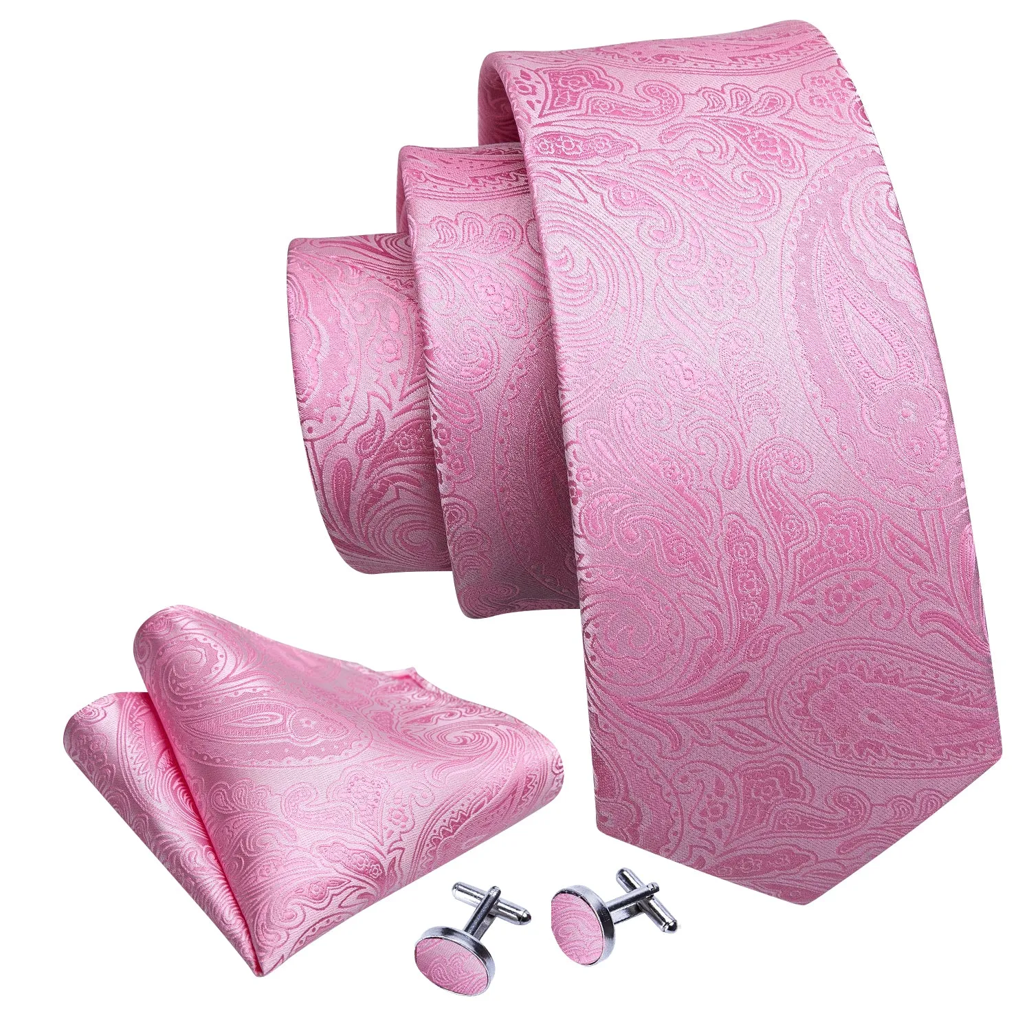 Light Pink Paisley Men's Tie Pocket Square Cufflinks Set sold by Ties2You product image thumbnail 3